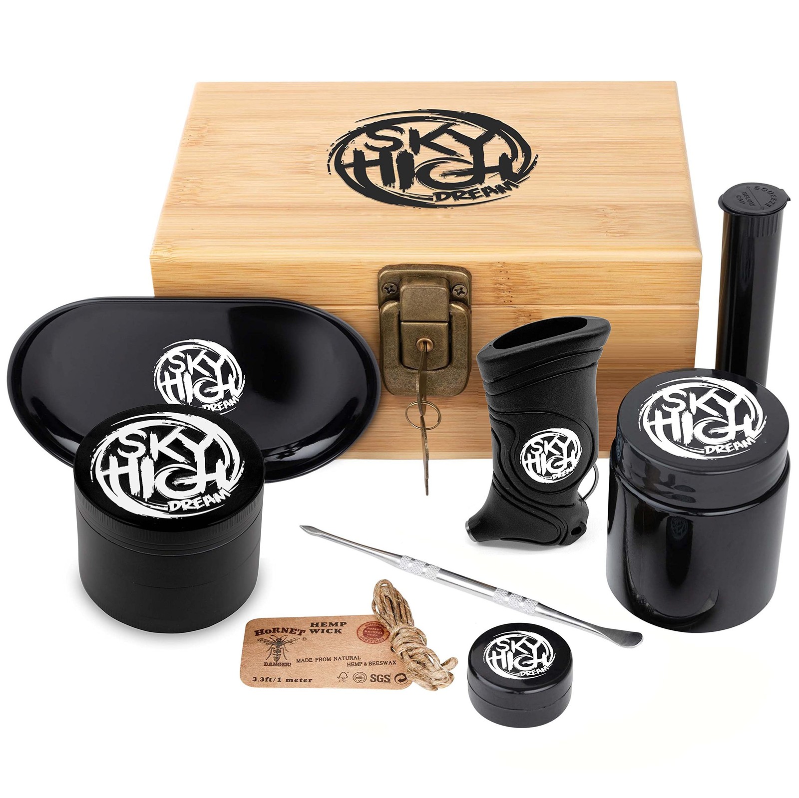 Sky High Dream Smell Proof Wooden Storage Box with Lock and Key - Odorless Po...