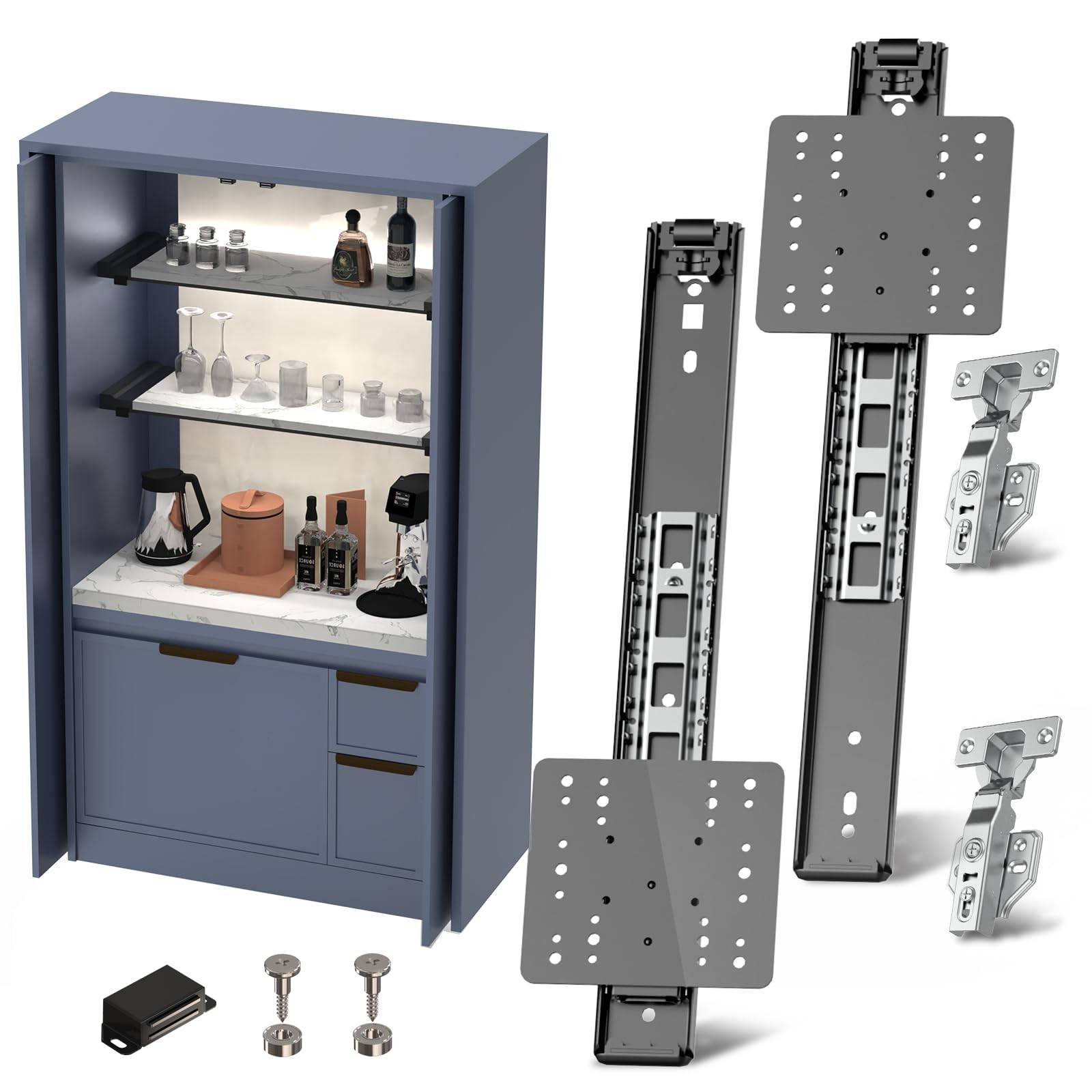 Cabinet Pocket Door Slide System Kit 18",2PCS Inset Sliding Hardware for Hidd...