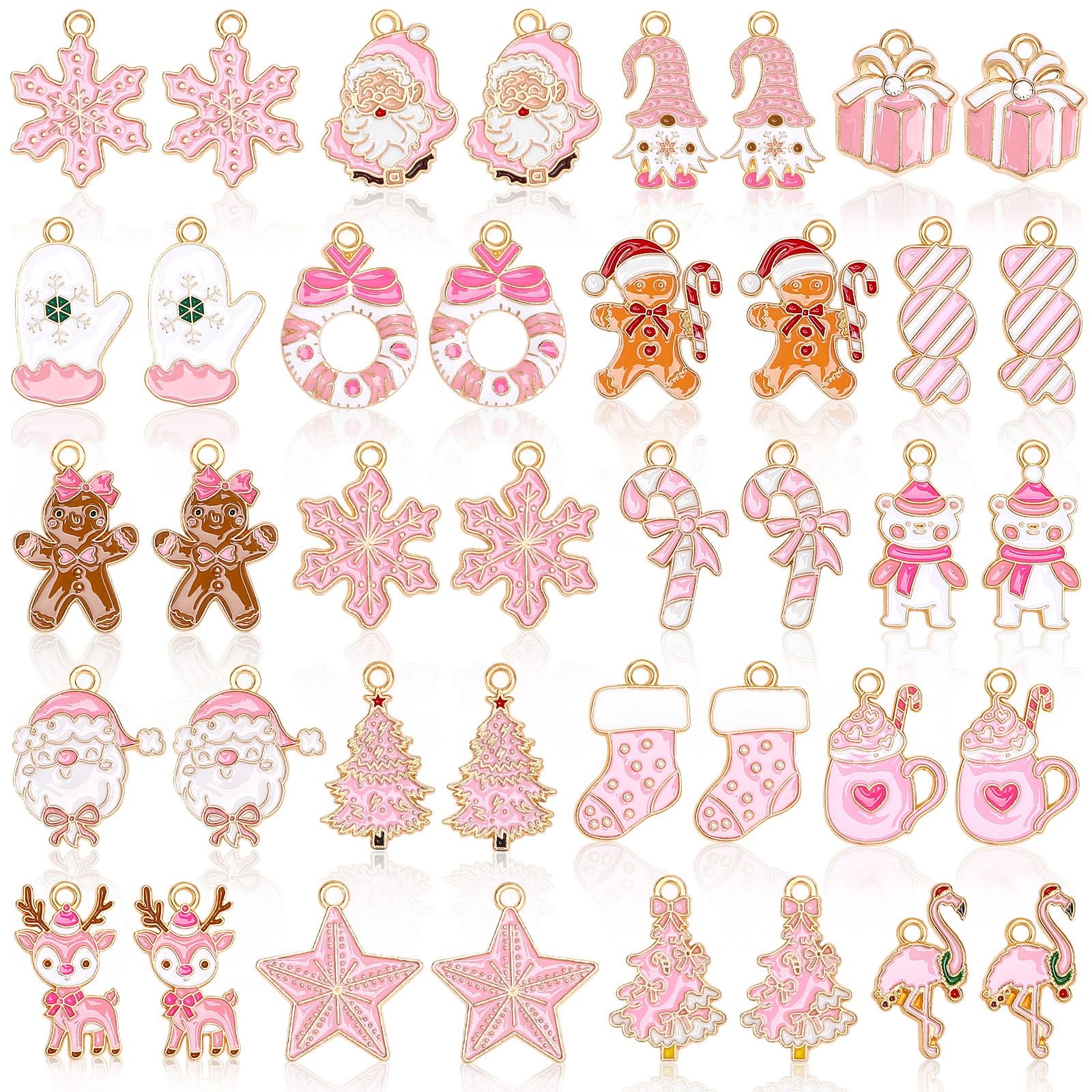 MARFOREVER 40 Pcs/20 Pairs Christmas Charms for Jewelry 1, Pink 