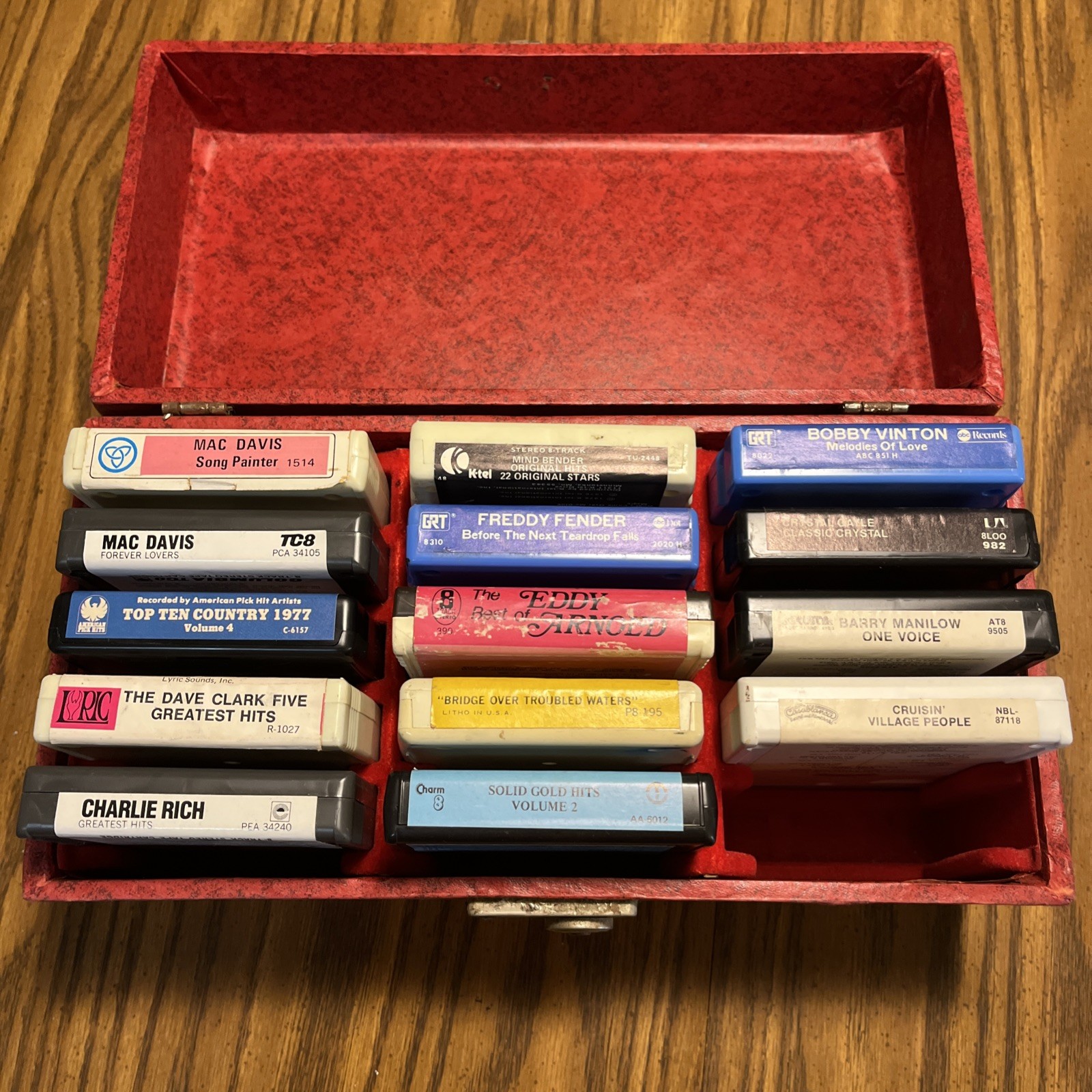 Vintage Lot Of 14 Assorted Music Genre 8-Tracks Tapes In Latching Case
