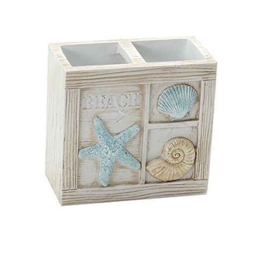  Seaside Serenity Bathroom with Carved 1 Count (Pack of 1) Toothbrush Holder