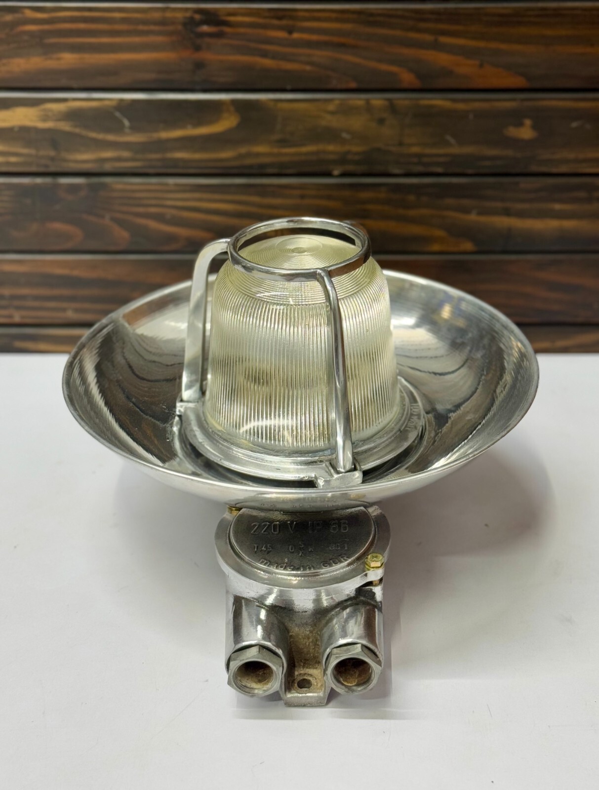 Vintage GDR EOW Aluminum Bulkhead Post Mount Wall Light Reclaimed Fixture