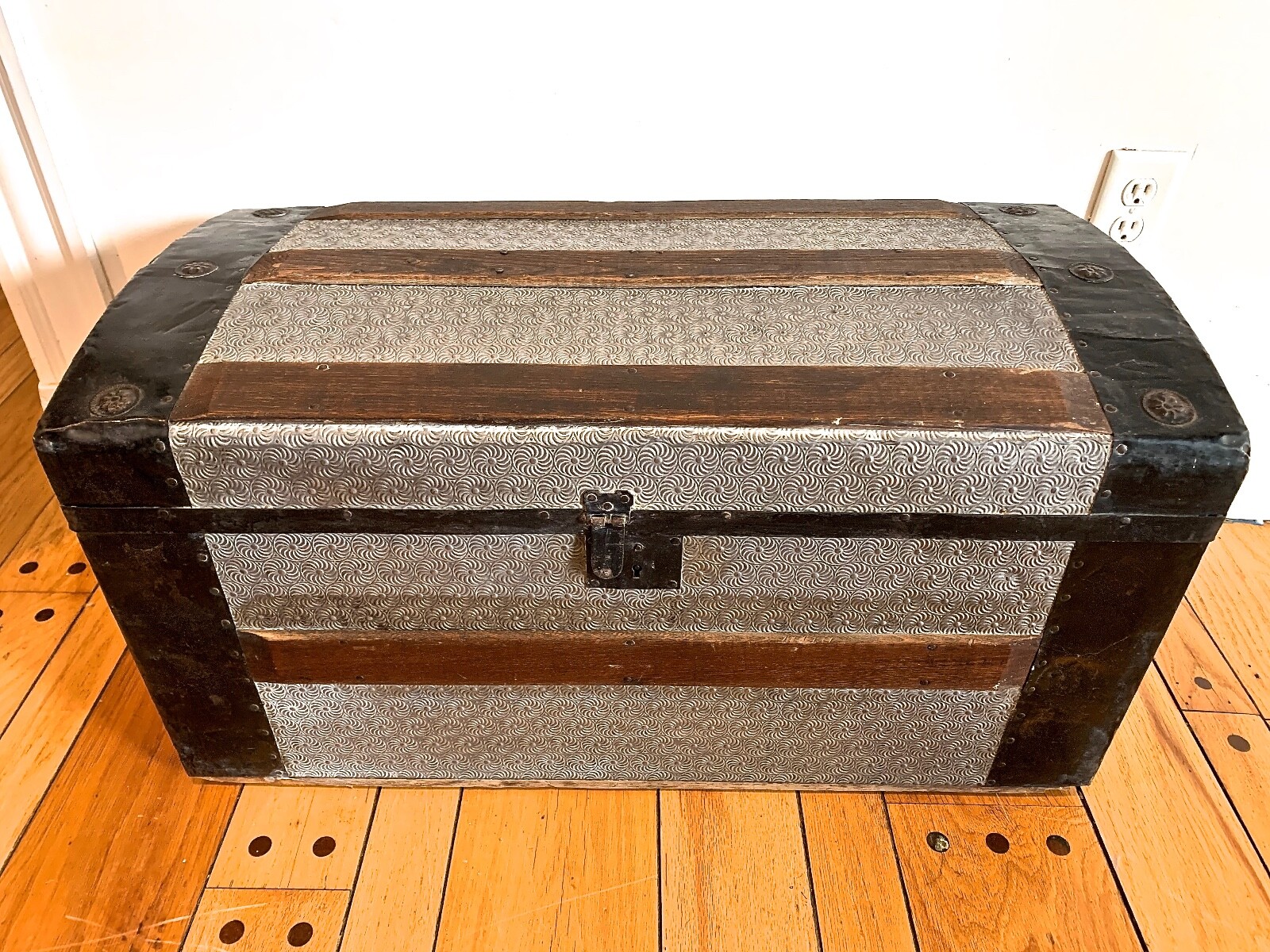 Dome Pressed Tin Steamer Trunk 1800's