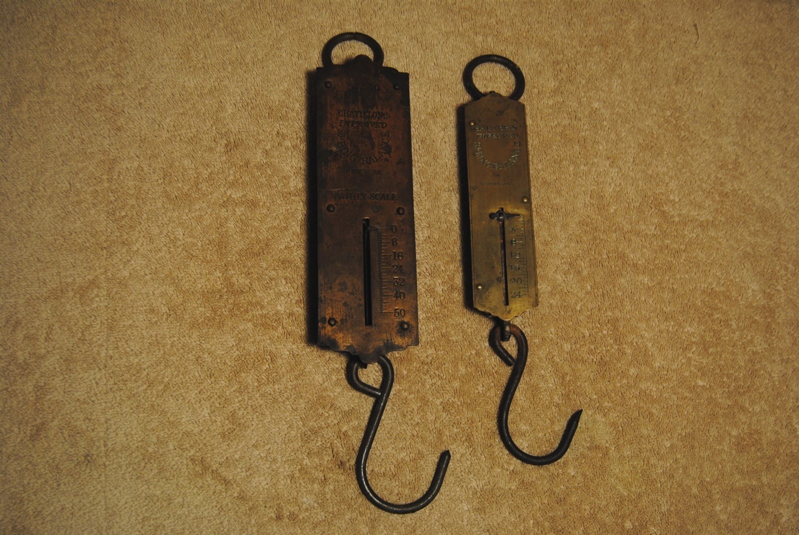 2 Vintage Spring Balances Chatillons Family 50lb 57440 Salter’s Improved 24lb