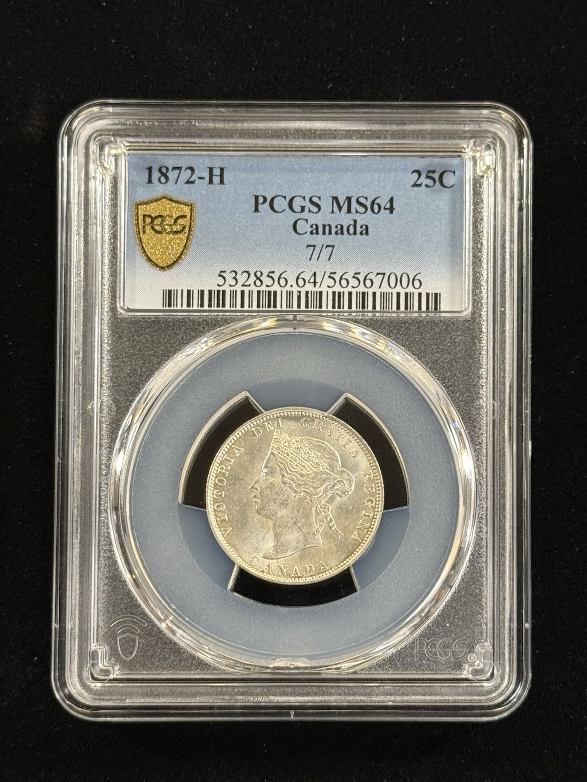 1872-H Canada 25C Silver Quarter PCGS MS64 7/7 Pop 2/1 Higher GS Item #353