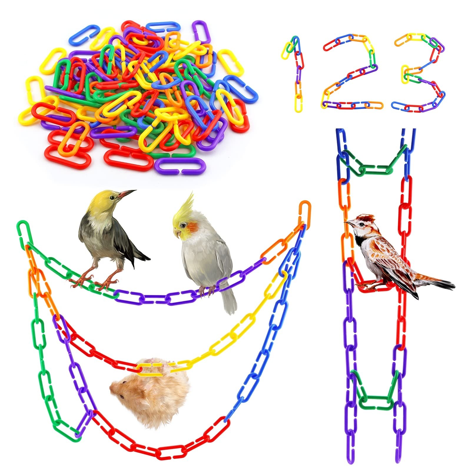 JIALEEY 100PCS Plastic Chain Links, Children's Learning Bird, Rat, Multicolor 
