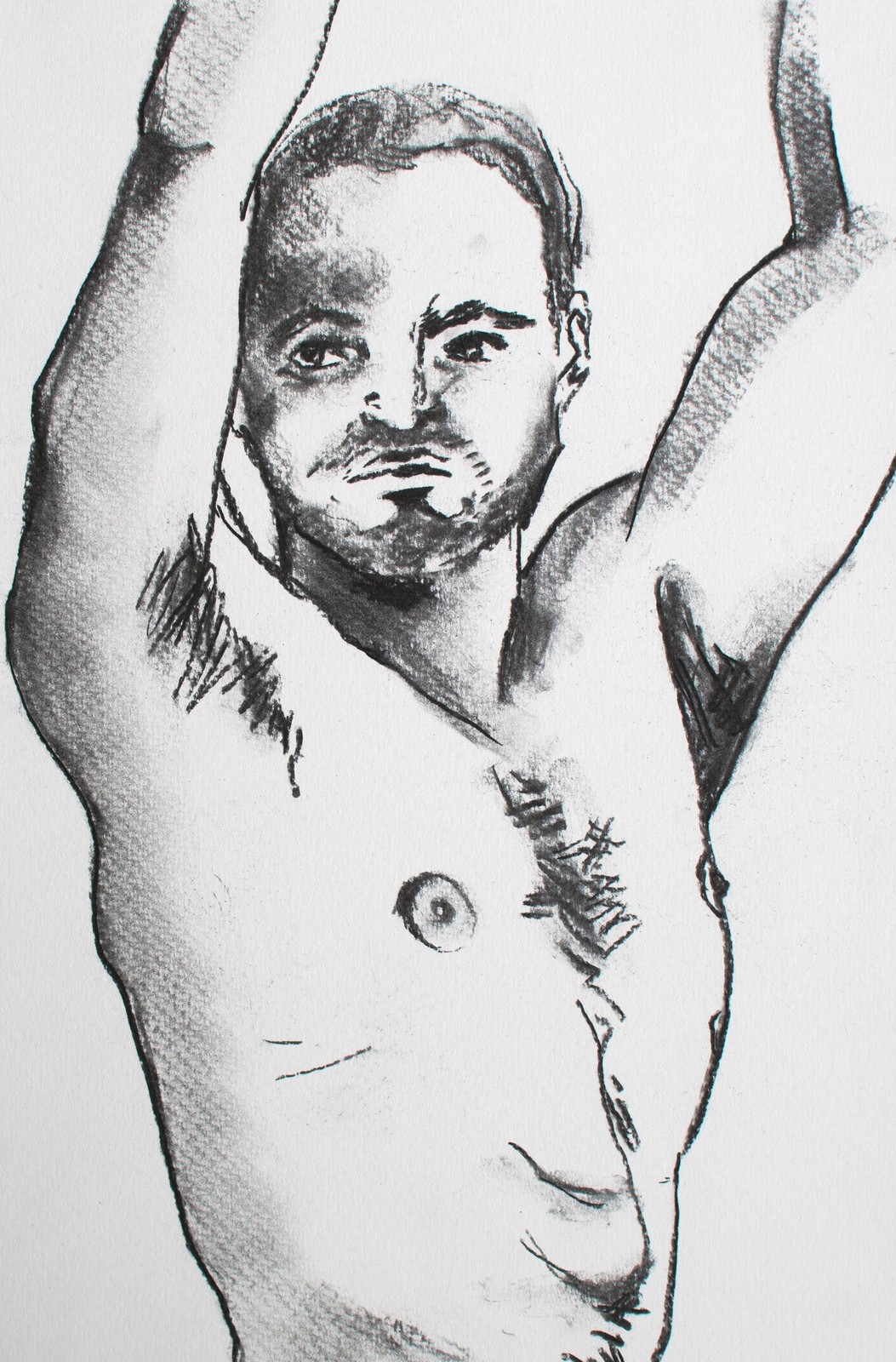 Male Nude Erotic Contemporary Sasha Schwarzer Signed Charcoal Drawing 2023