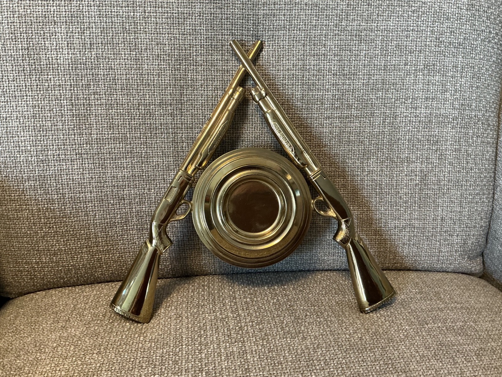 Vintage sporting clays shooting metal figure, 10 inches