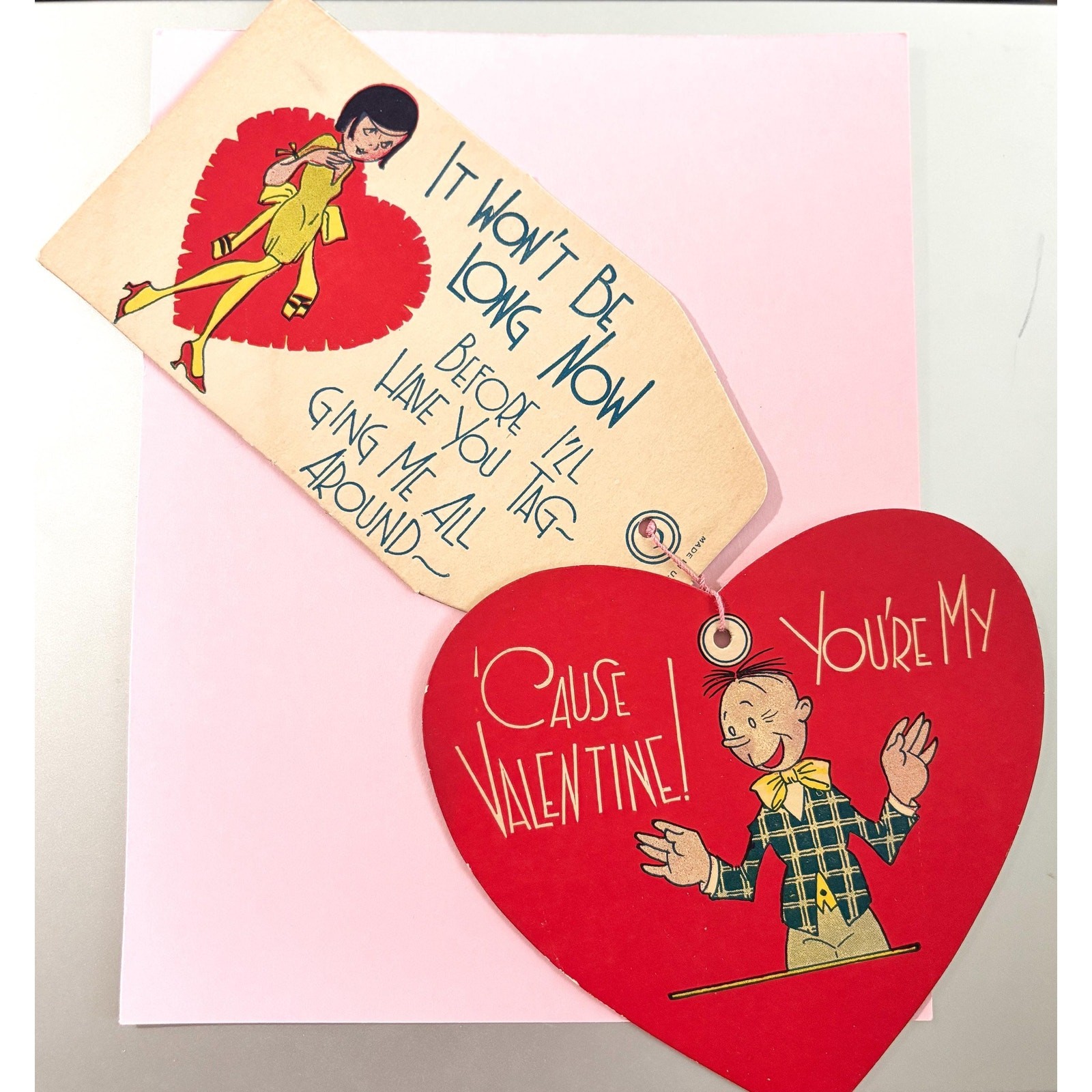 Vintage Mechanical Valentine Card – Flapper & Heart Design, 1930s-40s