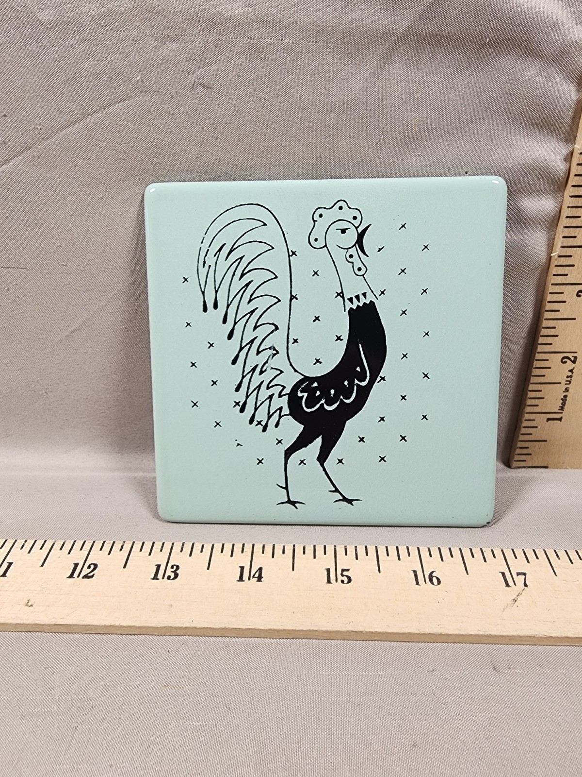 Vintage Kitchen Pot Trivet Mid Century Rooster Decor Used