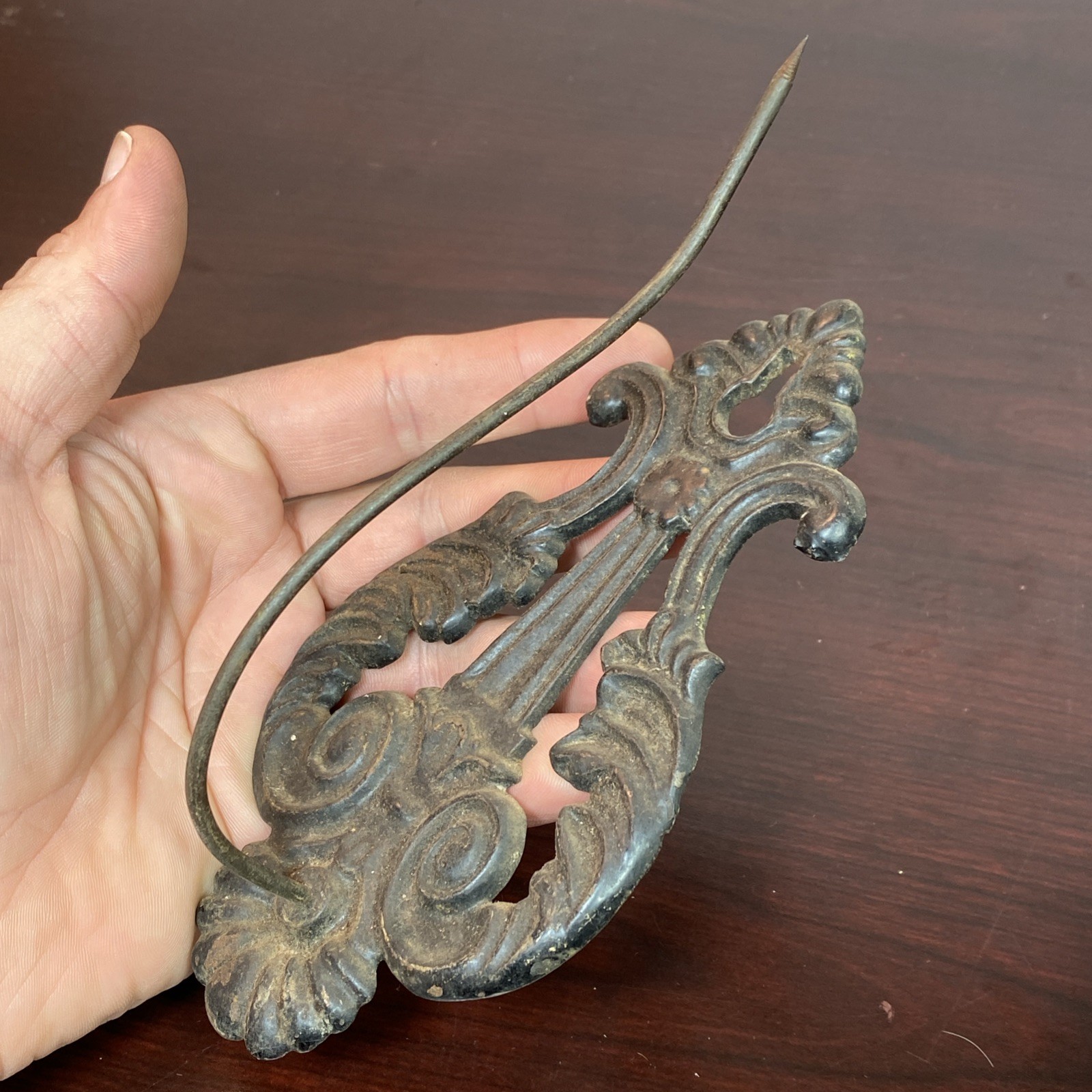 VTG Cast Metal Wall Spike Hook Receipt Note Holder bill Letter Holder Farmhouse