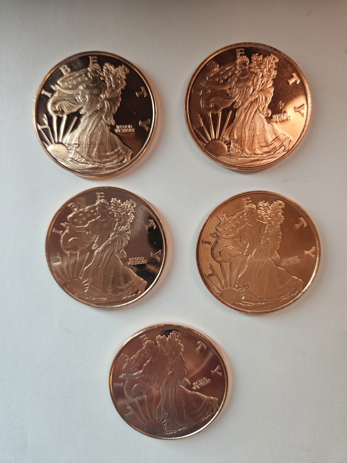 5-1 Oz Walking Liberty Copper Rounds .999 Copper 