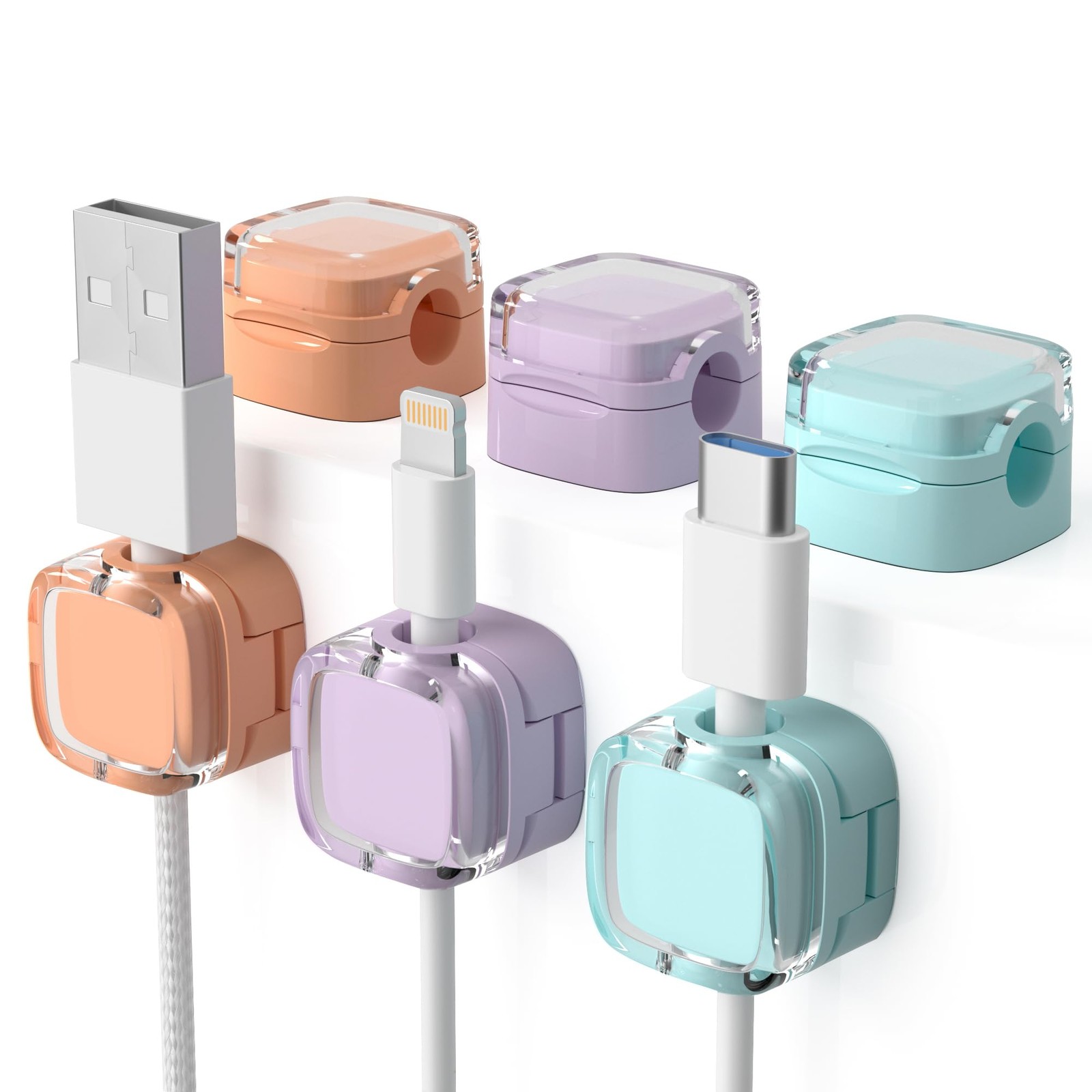 6 Pack Magnetic Cord Organizer & Cable Clips - Adjustable Under Color Mixed 