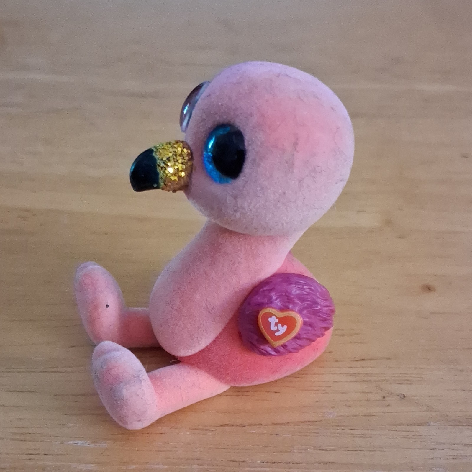 Flocked Mini Ty Flamingo Pink Glitter Beak Blue Eyes for Ages 3-7 Years 3-4 4-7