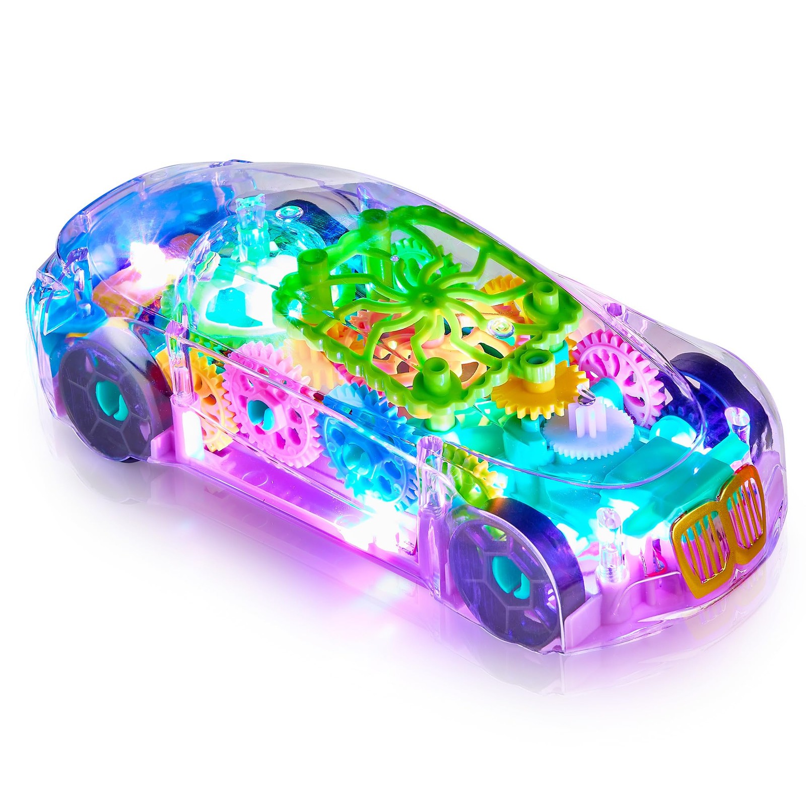 Playbees Light-Up Transparent Car Toy, Toys for Autistic Kids Ages 3-5 Medium 