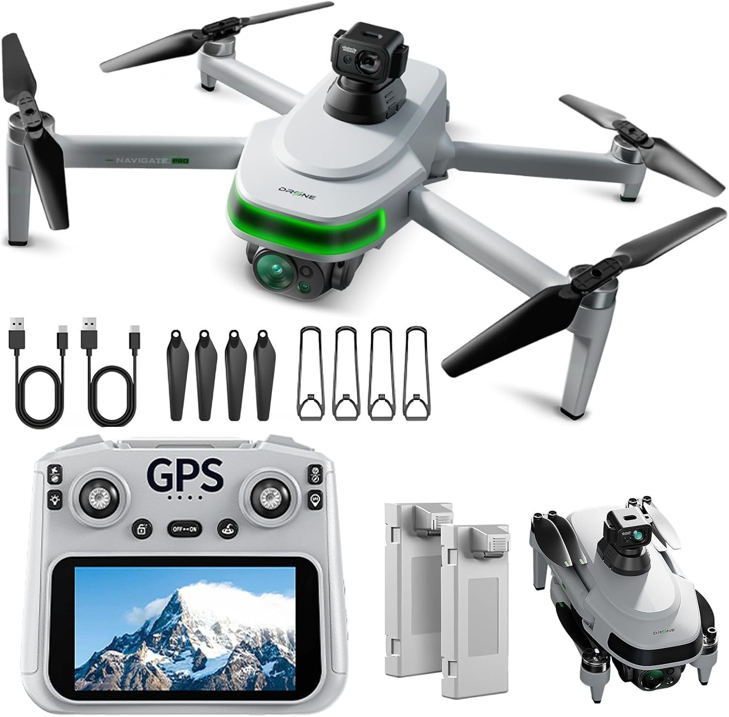 4K Dual Camera GPS Drone w/ Screen Controller 50min Flight Obstacle Sensor