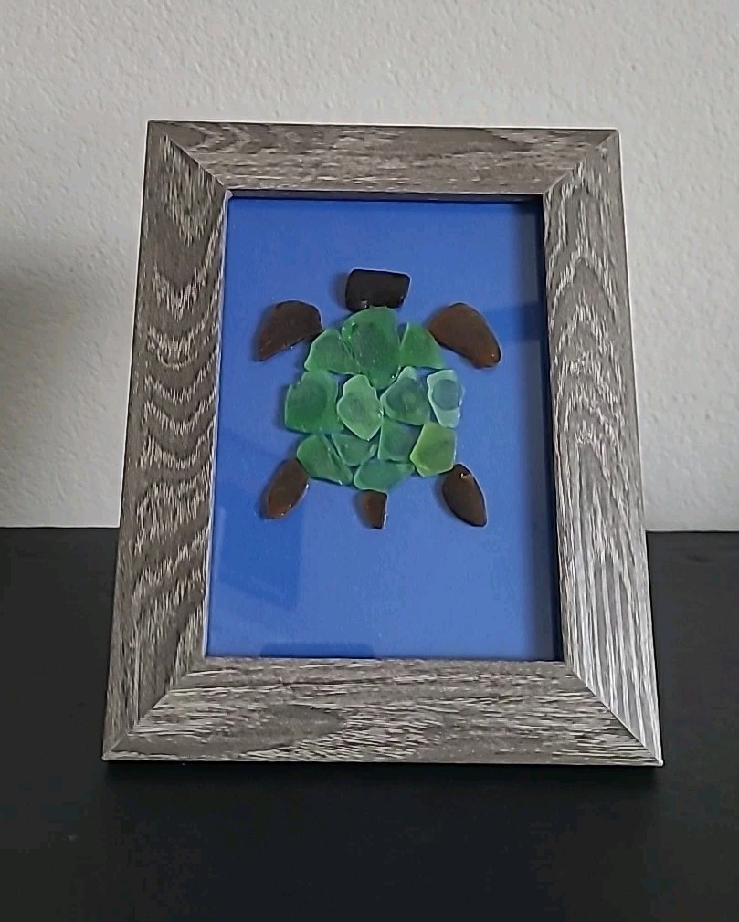 Sea Glass Sea Turtle Picture Fram 9 inch