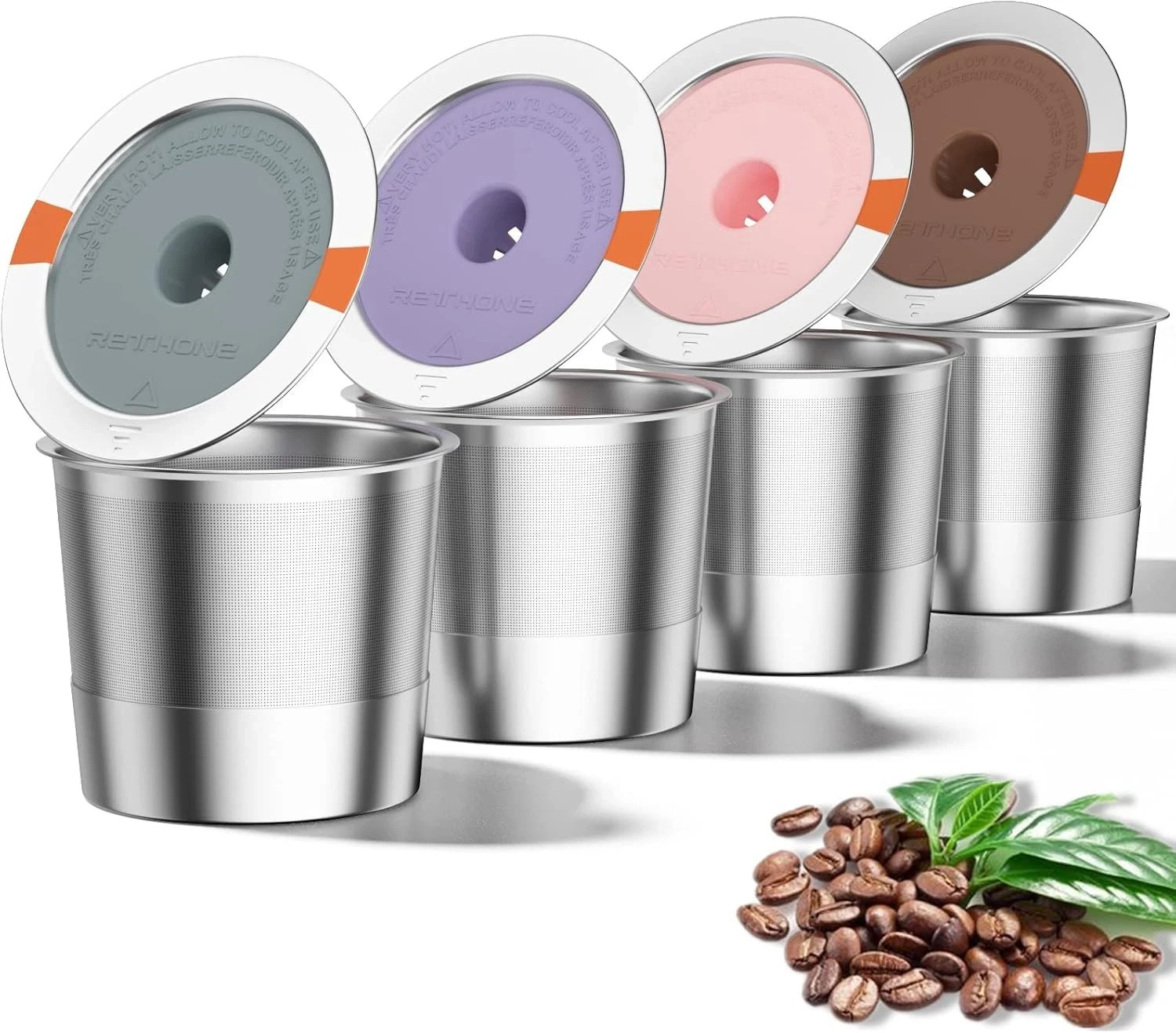 RETHONE K Cup Reusable Coffee Pods, Stainless Steel K Cups 4 Pack