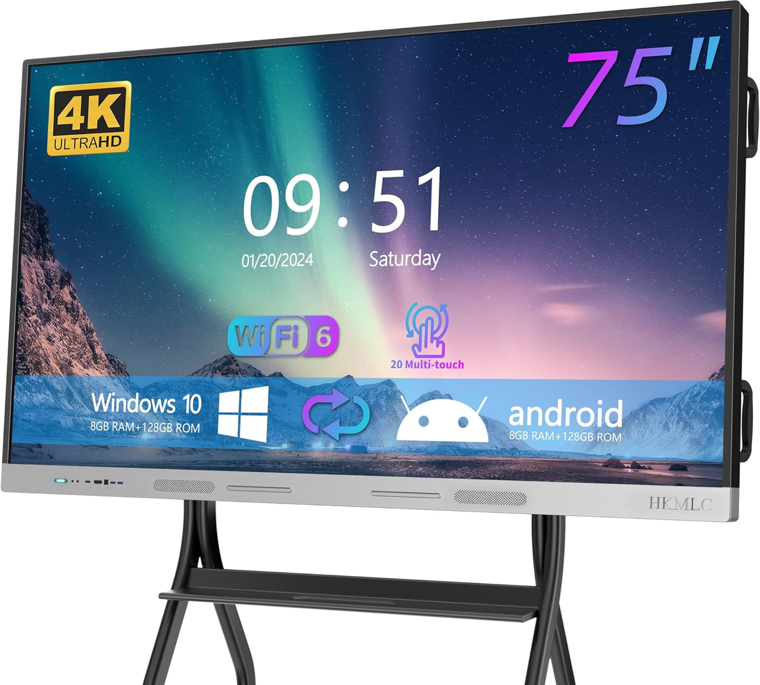 Smart Board Elite Dual 75 Inch, Interactive Whiteboard 4K UHD Built-In Dual Syst