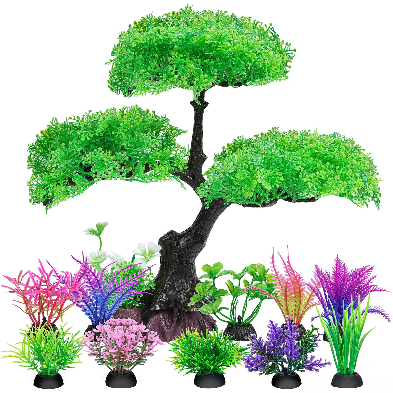 Ameliade Aquarium Artificial Plastic Plants Decoration, Tree Green 