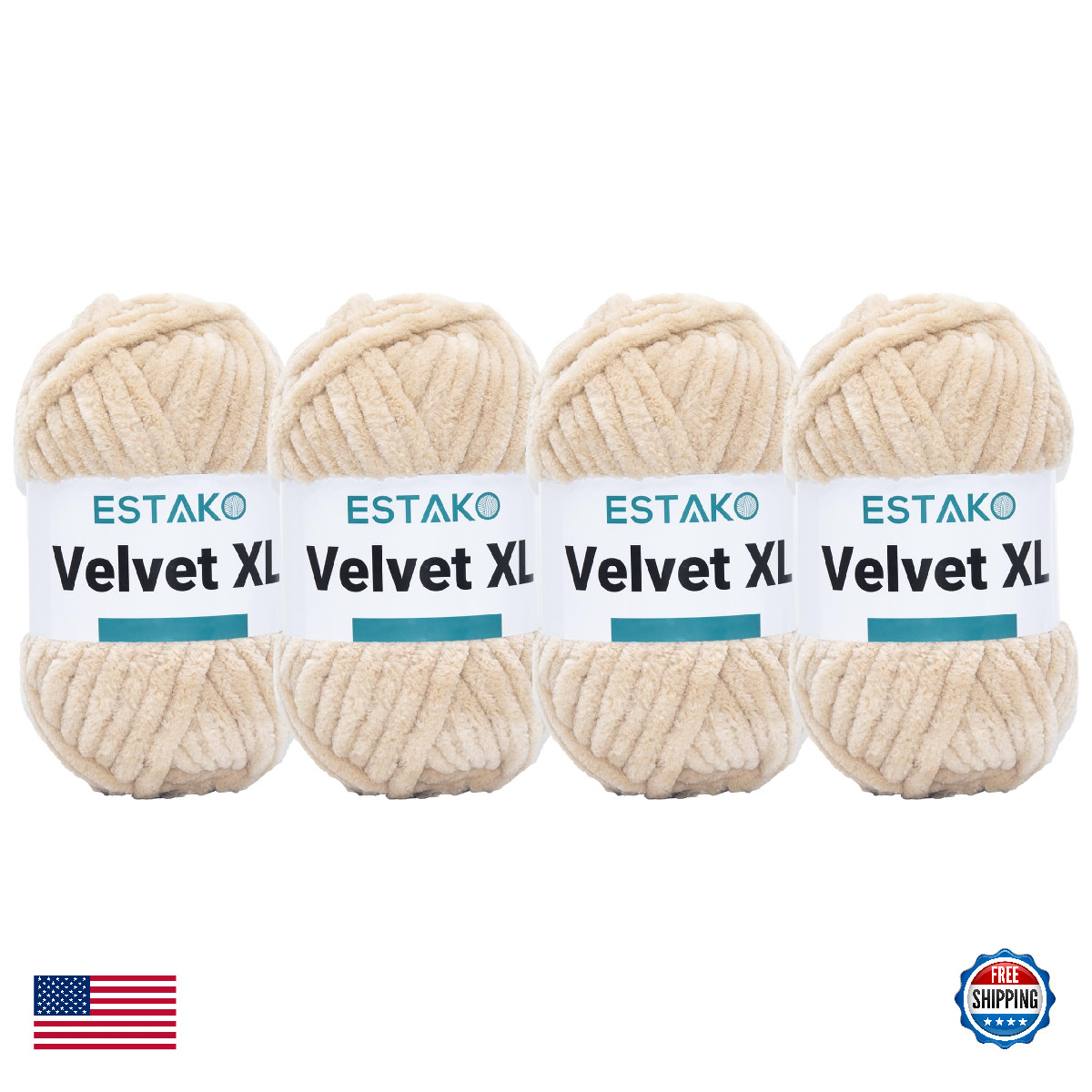 Estako Velvet XL 4 Skeins Chenille Yarn Blanket Amigurumi 100% Polyester Super B