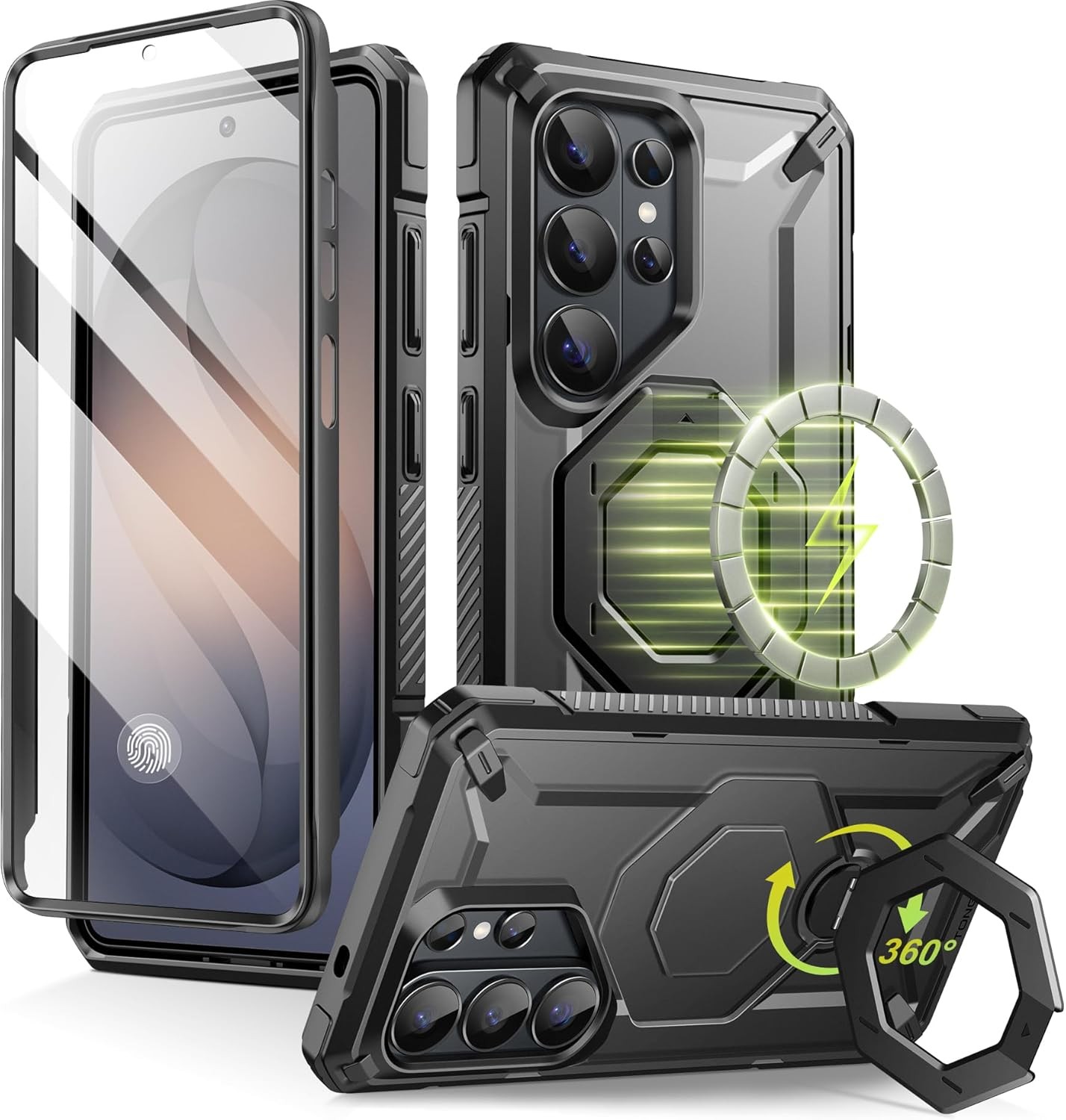 Samsung Galaxy S26 Ultra Case with 360° Spin Magnetic Stand and Screen Protector