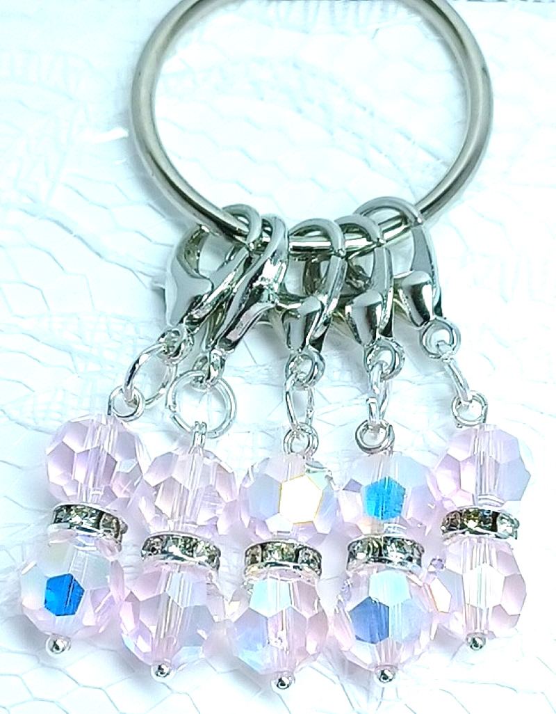 MikieLou Stitch Markers PremiumFaceted CRYSTAL Pink Rhinestones Knitting Crochet