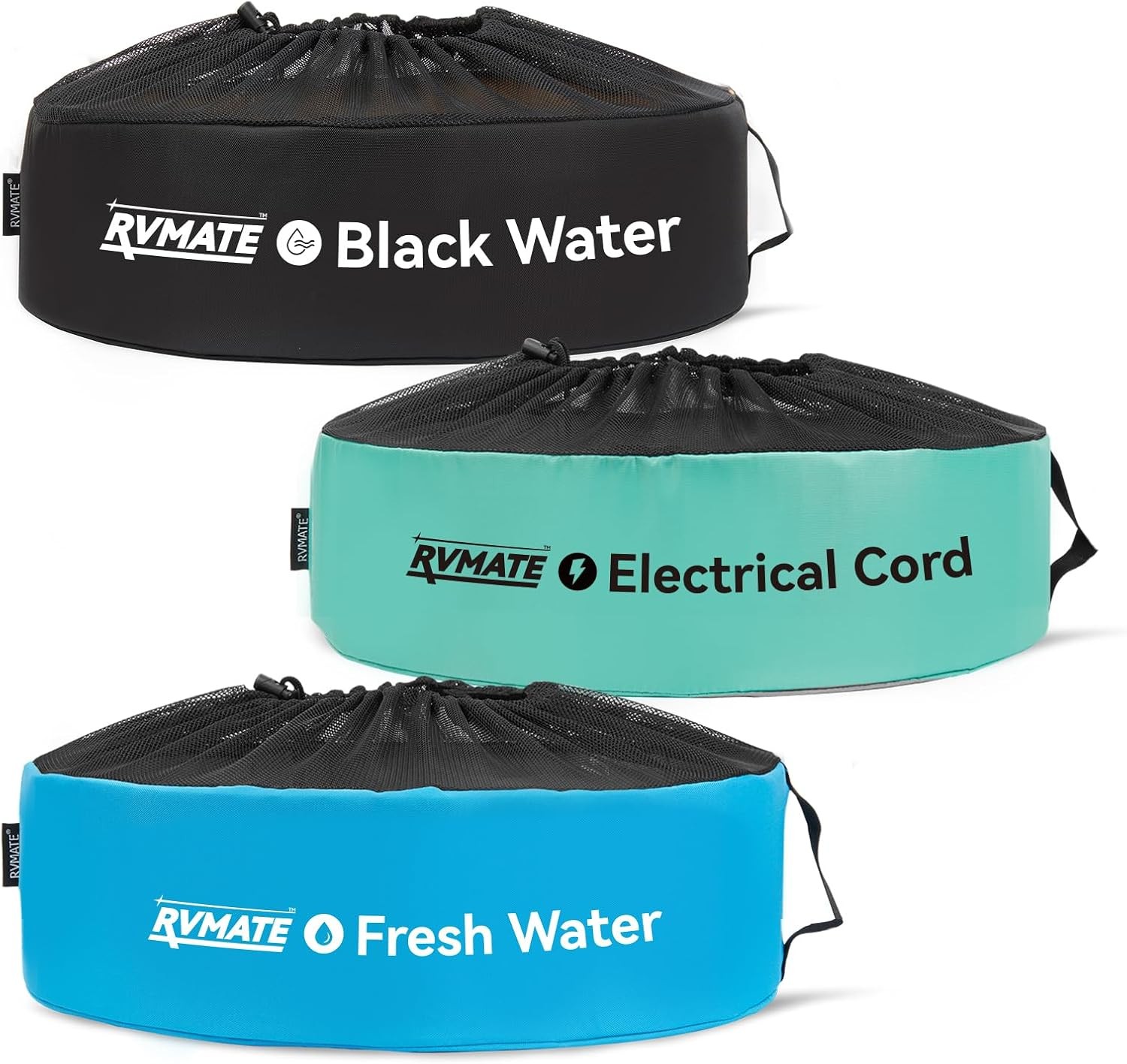 RVMATE RV Hose Bags 3 Pack, Waterproof Storage 3-bag set, Black,Blue,Green 