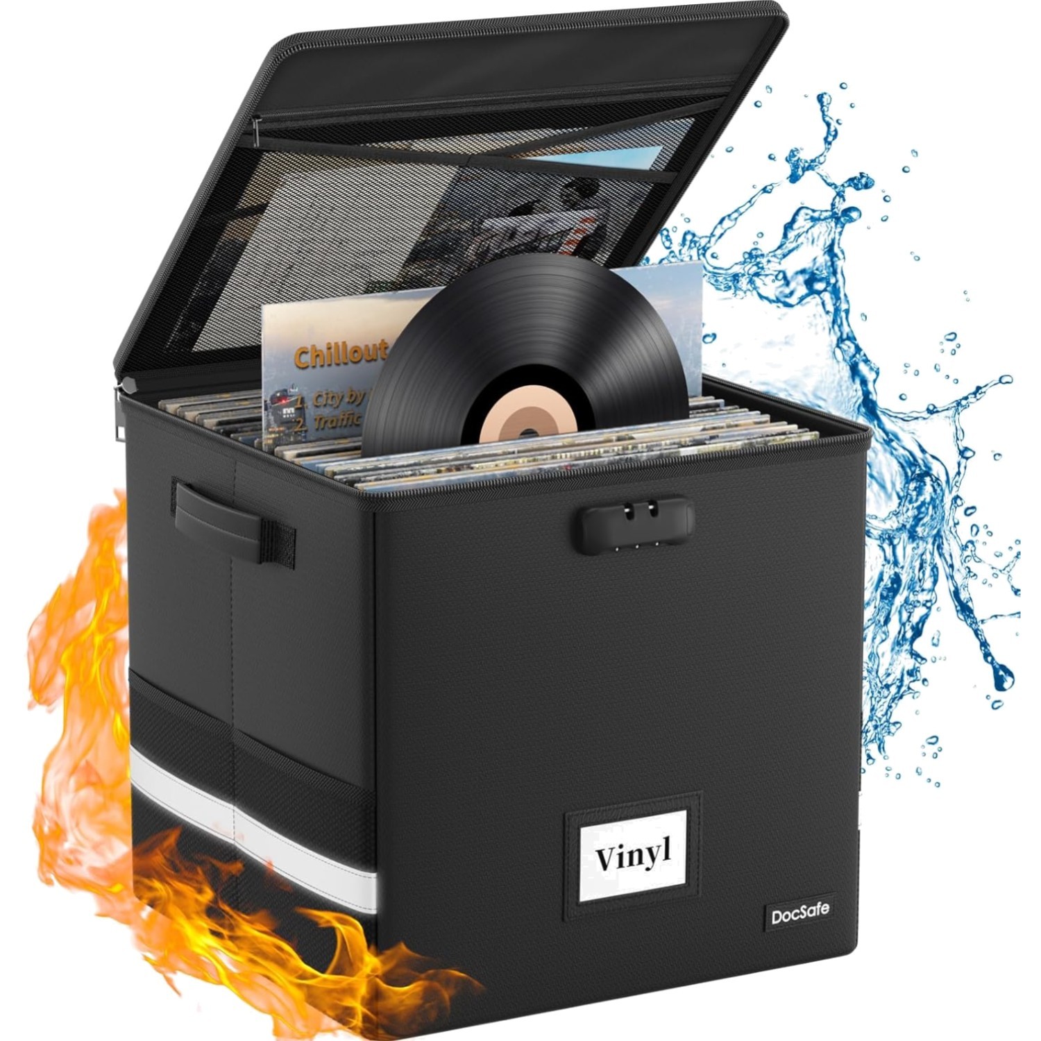 vinyl record storage box fireproof water resistant lockable organizer crate f...