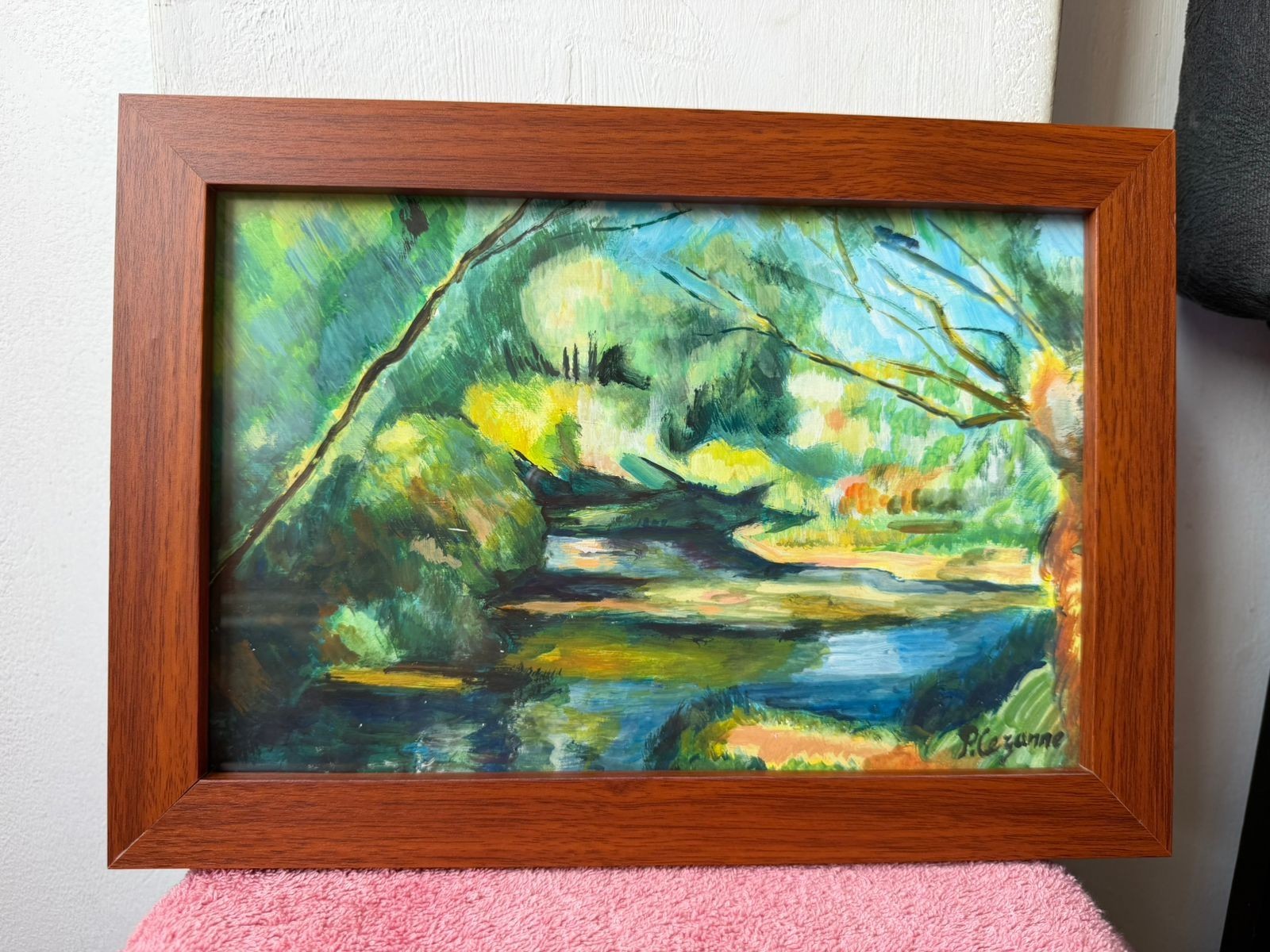 paul cezanne , framed oil painting on wood, sealed and signed.