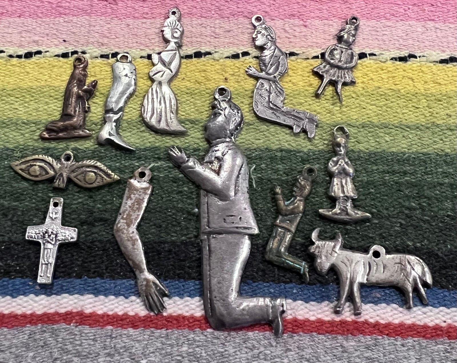 GROUP OF 12 MEXICAN MILAGRO MIRACLE CHARMS --ALL FOR ONE MONEY