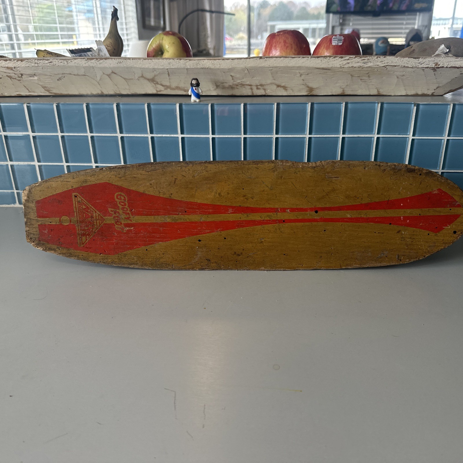 Vintage 1960s Nash Wood Goofy Foot Skateboard Brown Graphic w/ Clay Wheels 22"