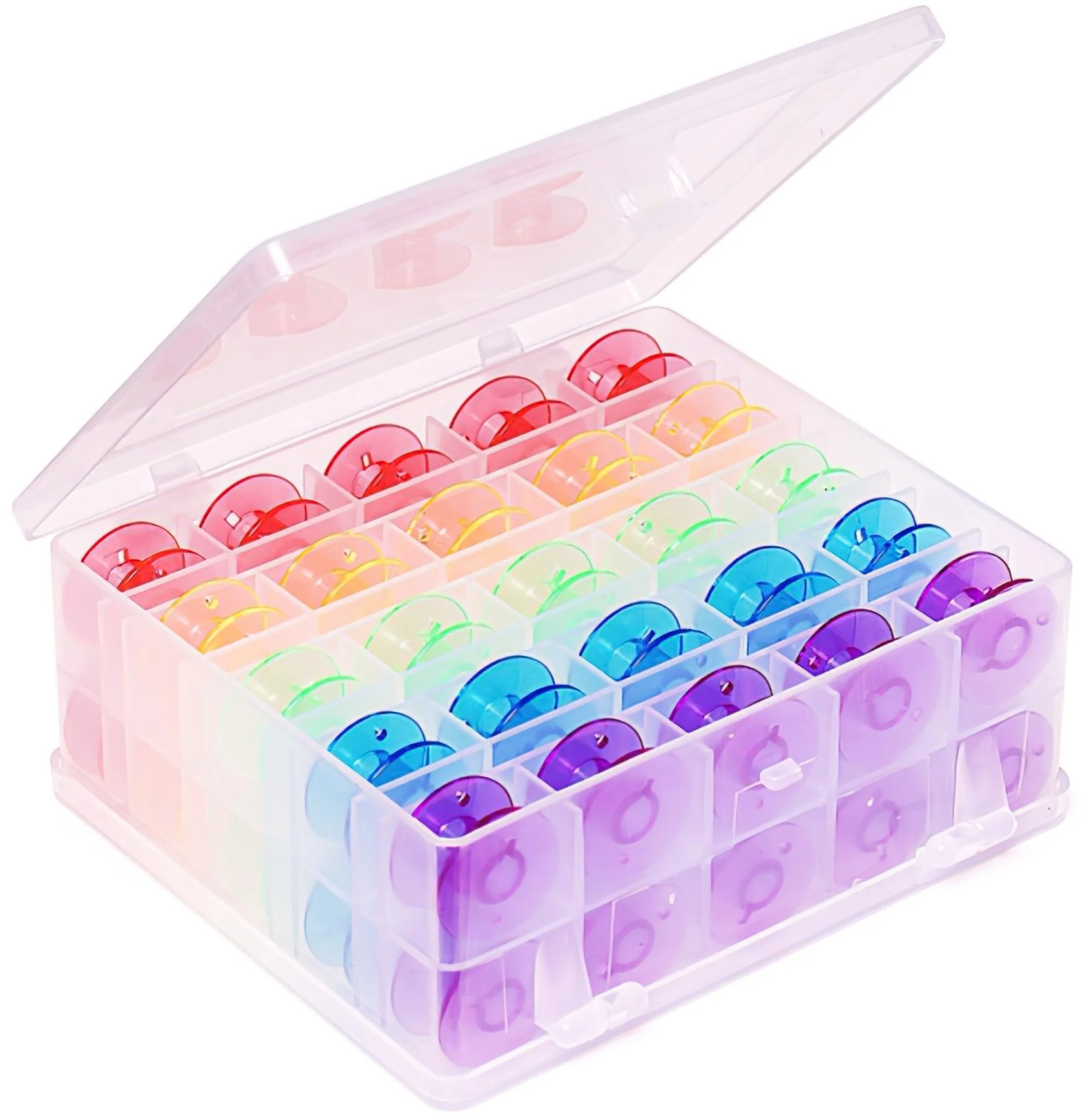 Double Sided Bobbin Box with 50 Rainbow Bobbins by Hemline