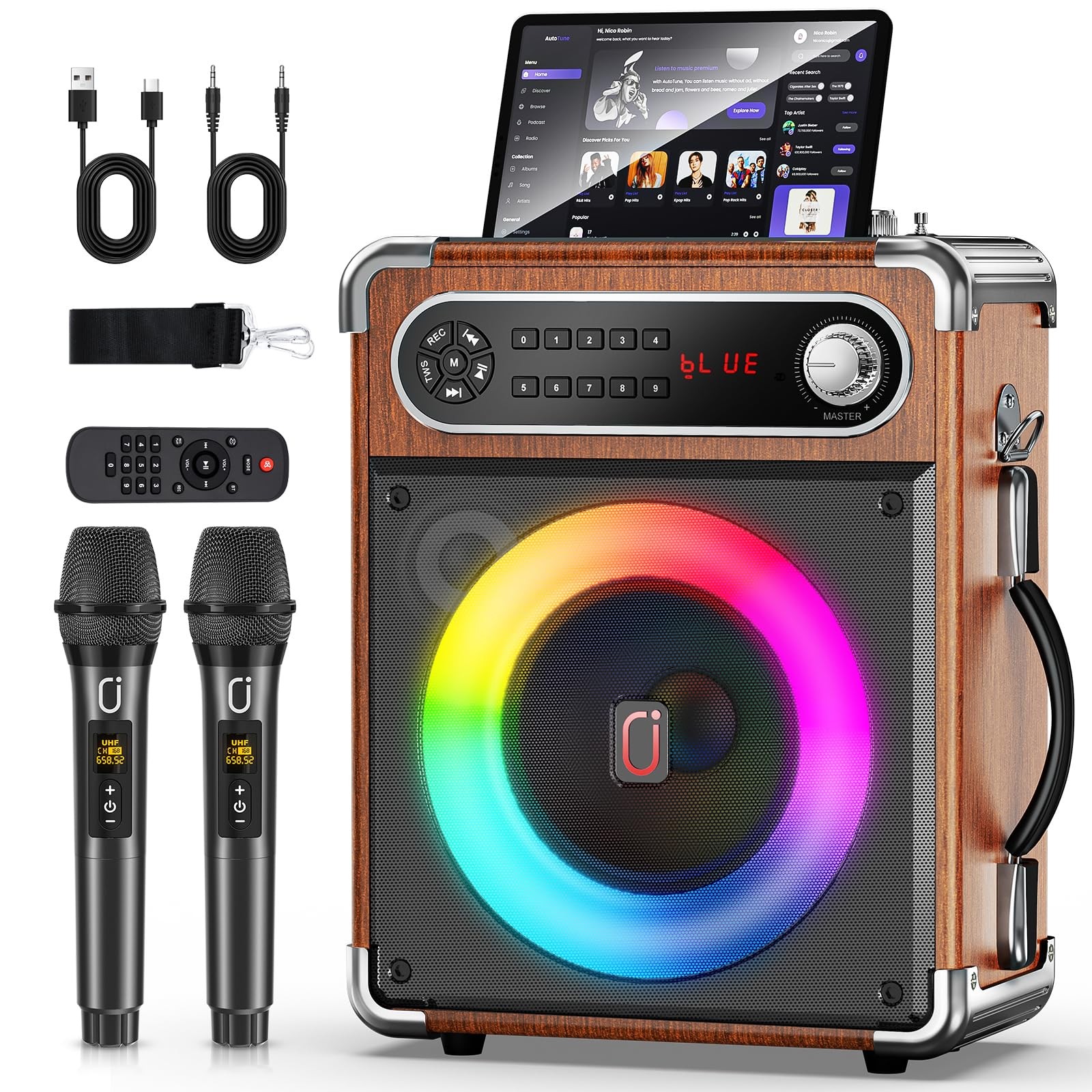Karaoke Machine with 2 Wireless Microphones,【Upgraded 6.5"Woofer & 2"Tweeter】...