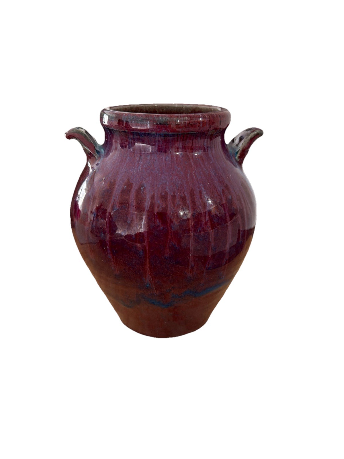 Signed Studio Pottery Vase “L Supot” Oxblood Drip Glaze Amphora Mid Century