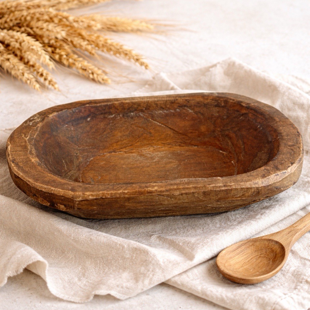 Primitive Hand Carved Wooden Bowl Rustic Farmhouse Dough Bowl Decor small