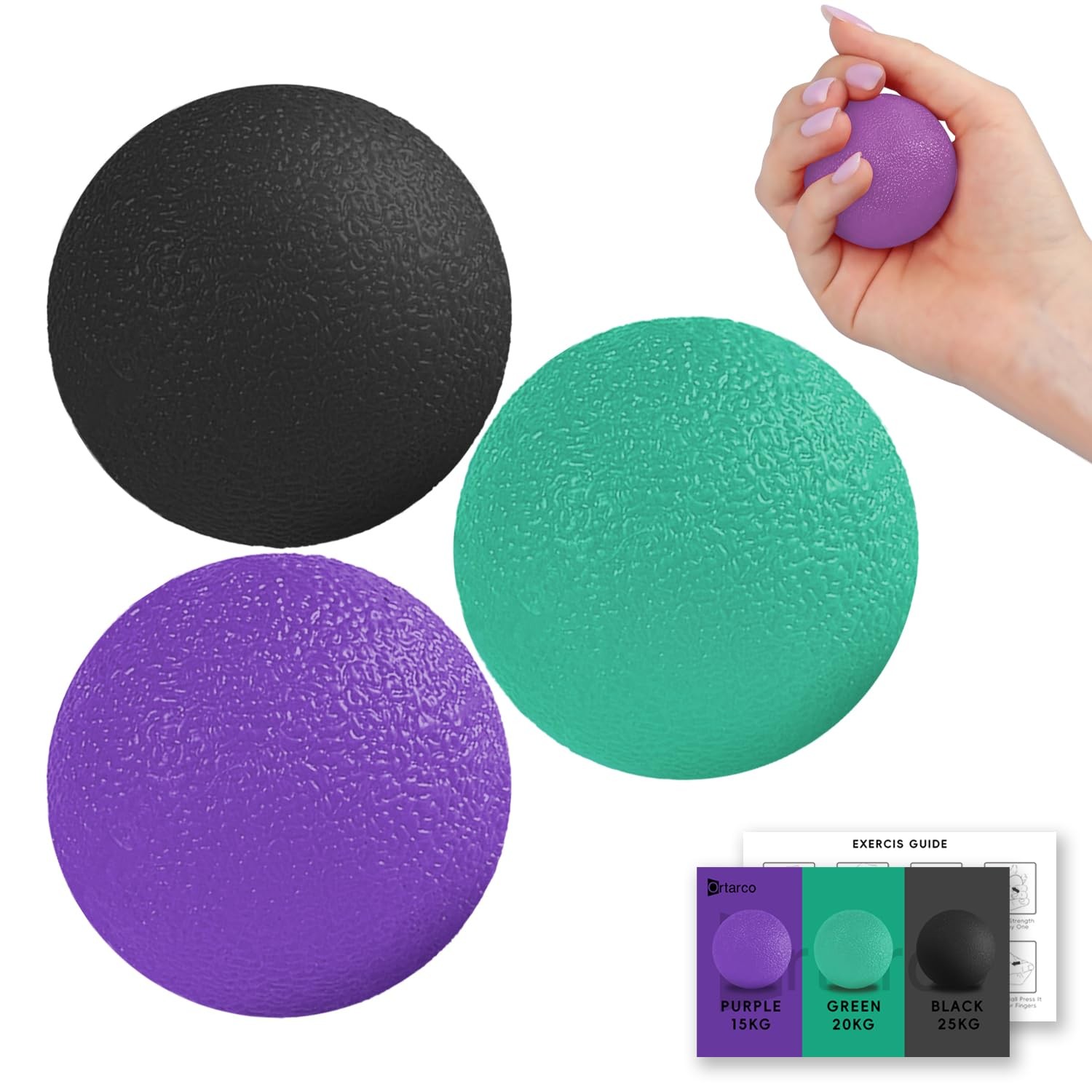 Ortarco 3 Pack Stress Balls for Adults, Hand 3 Pack(purple-green-black) 