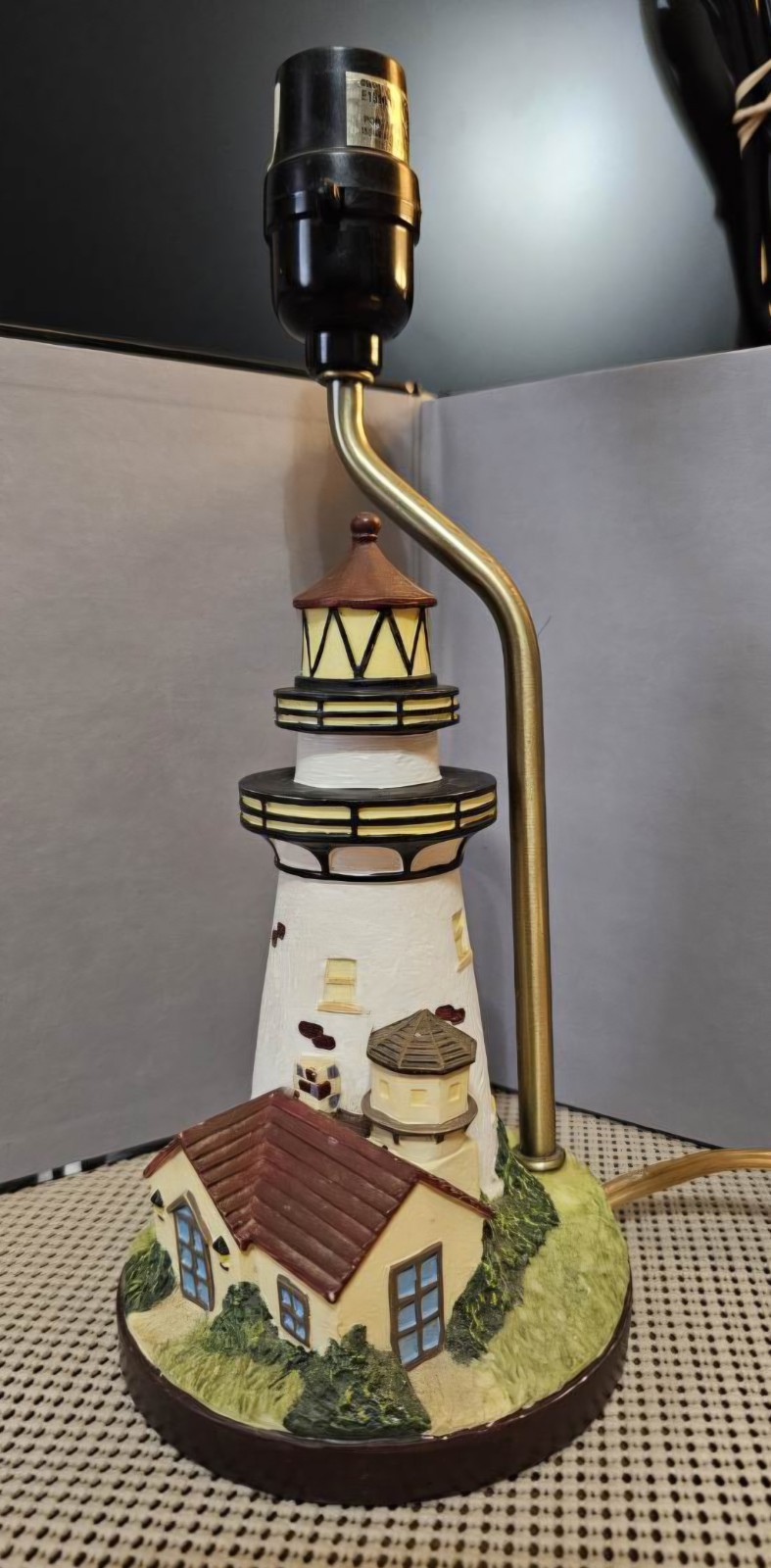 Lighthouse Accent Lamp Nautical Desk Stand Lamp W/Cord No Shade. SOLD AS IS. 12"