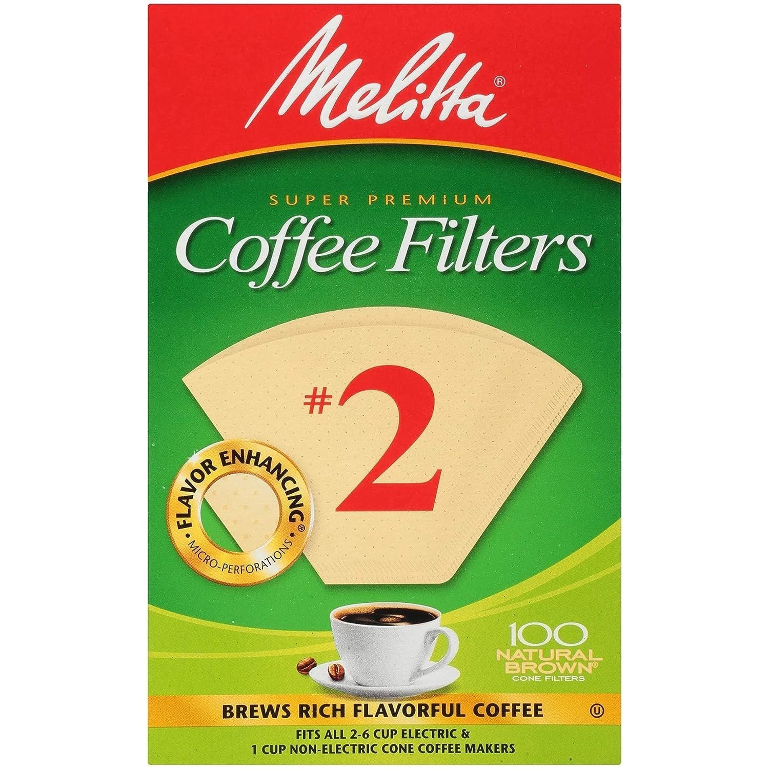 Melitta Cone Coffee Filter #2 100 Count- Natural Brown 1 Box, 