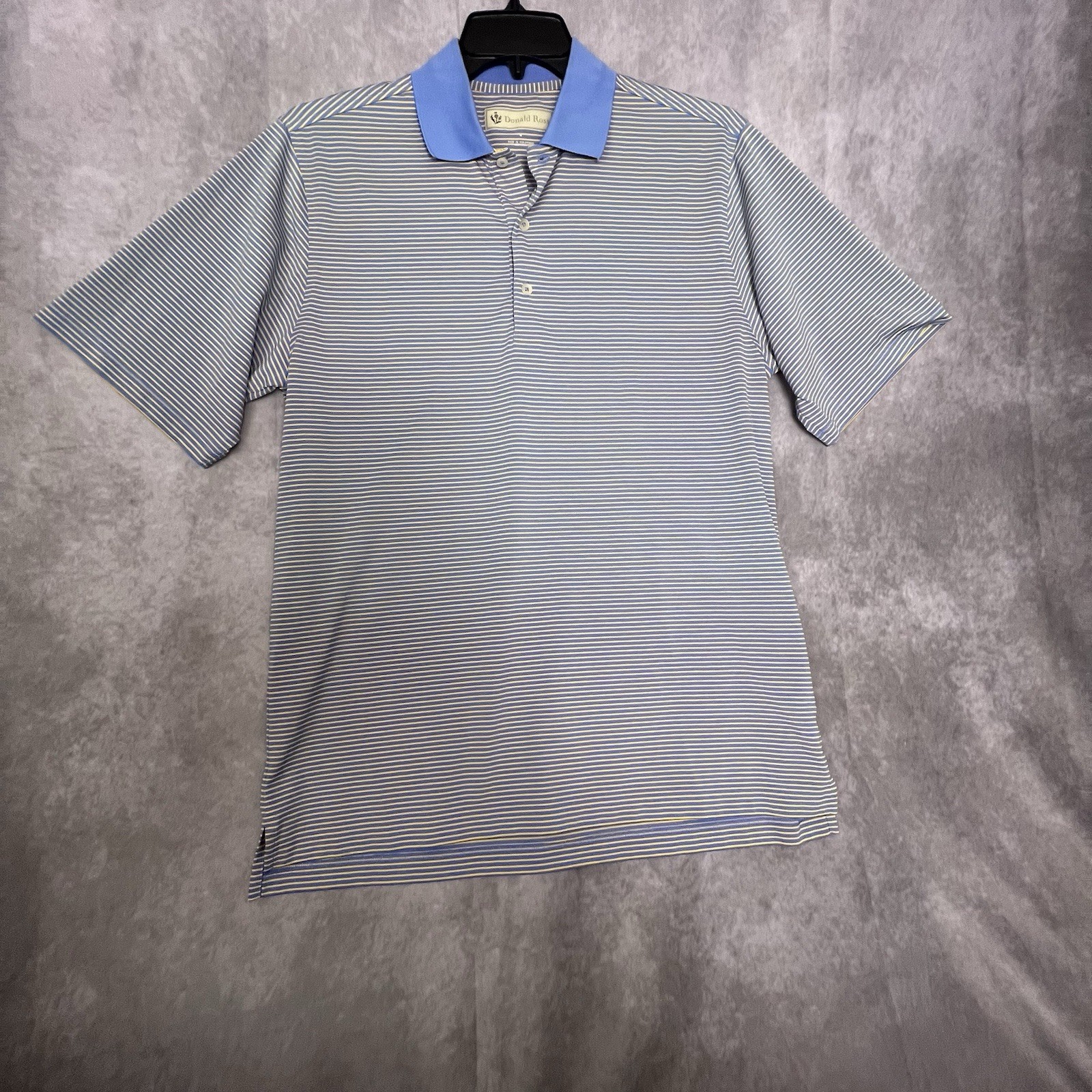 Donald Ross Golf Polo Men Medium Blue/Yellow Stripe 100% Polyester Knit