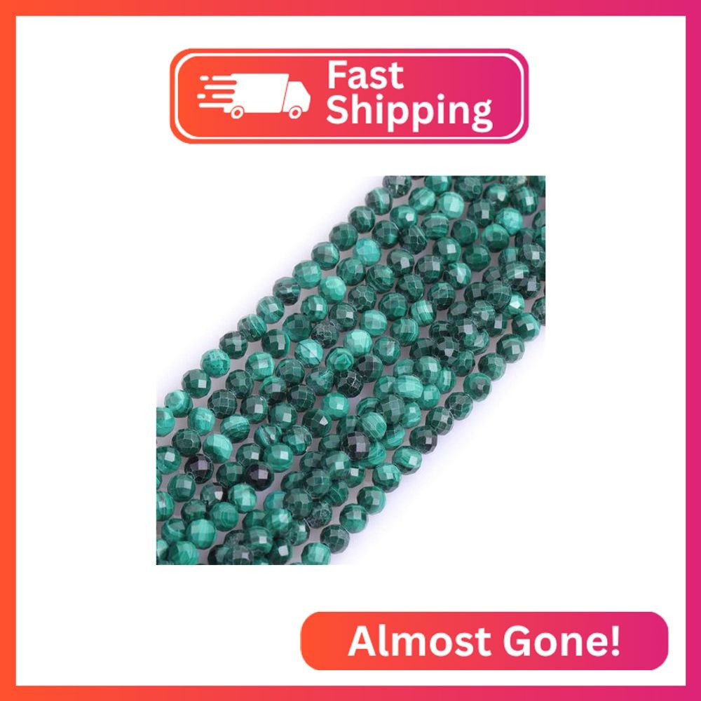 GEM-Inside 3mm Natural Stone Green Malachite Faceted Round Spacer Small Beads fo