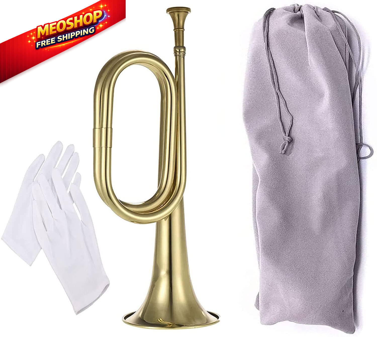 TUOREN Gold Bugle Cavalry Trumpet Brass Instrument for School Band Gold,White 