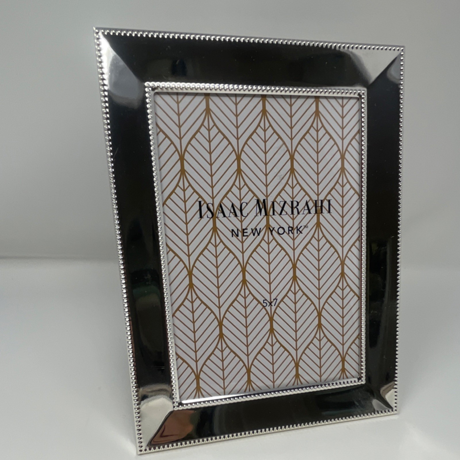 Isaac Mizrahi Silver 5x7 Beaded Edge Photo Frame Polished Chrome Metal