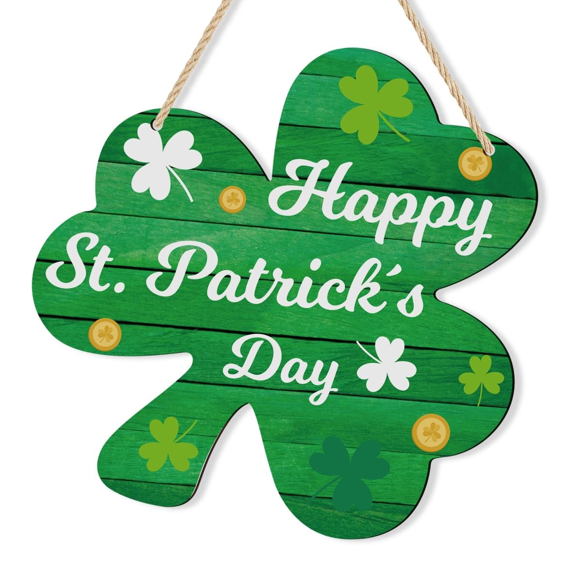 Happy St Patricks Day Shamrock Hanging Wall Door 12 x 12 inches, 