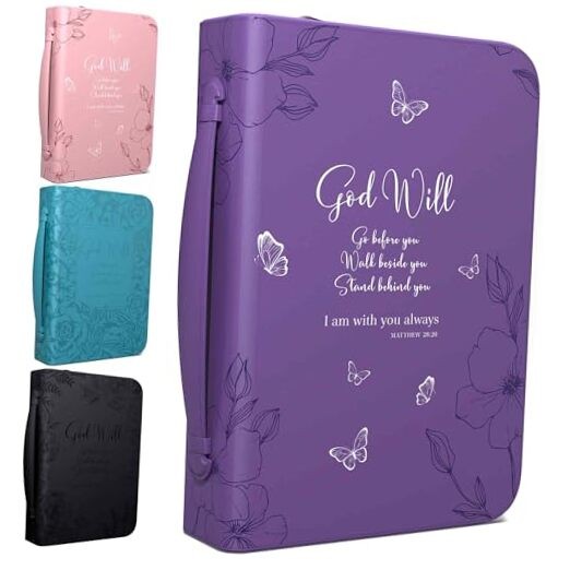  Bible Cover Case for Women - Leather Bible Cases for Girls - Large Purple