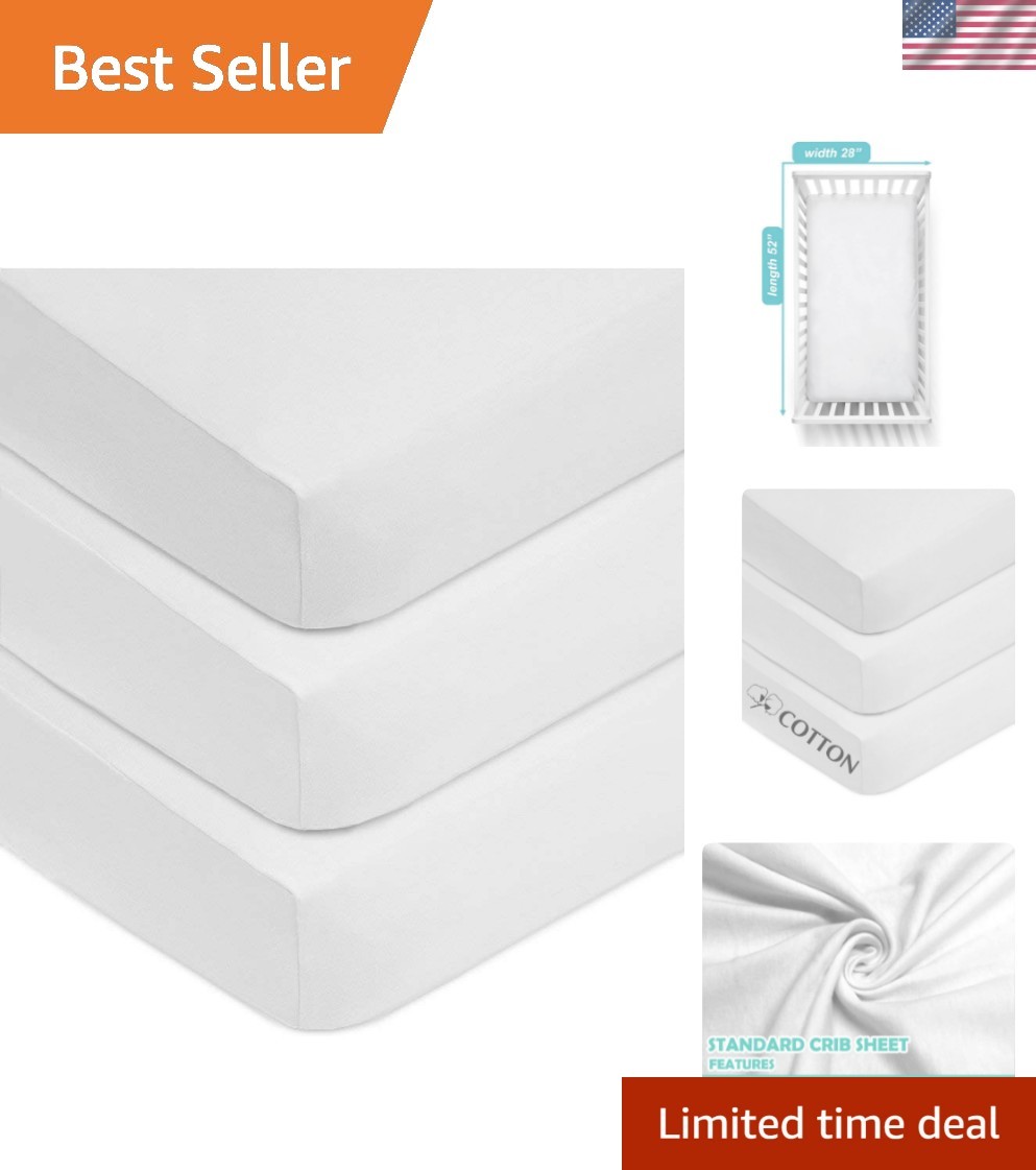 3 Pack 100% Natural Cotton Fitted Crib Sheets 52" x 28" - Soft, Breathable, H...