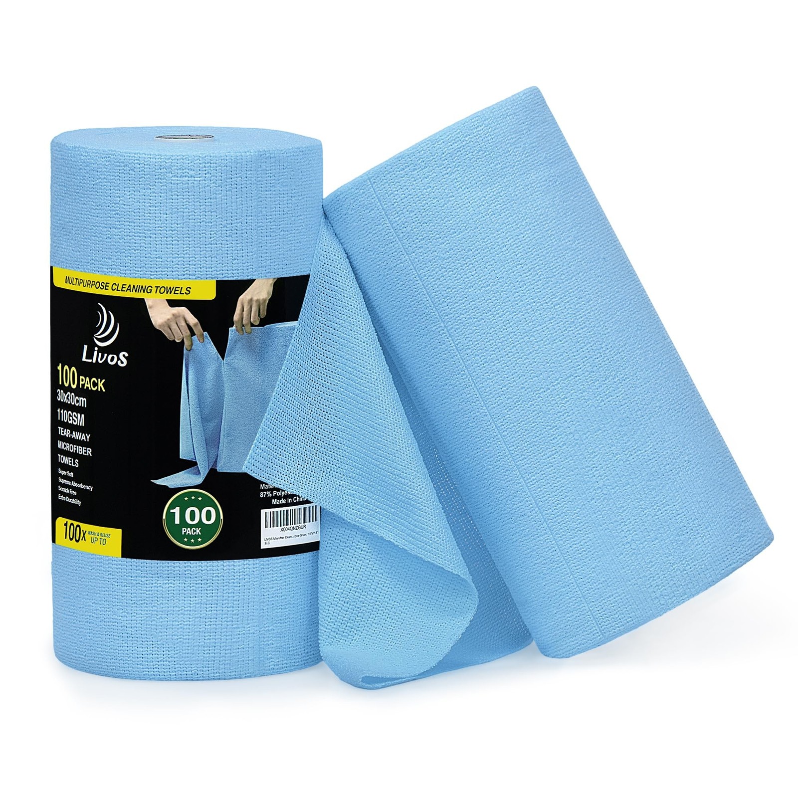 LIVOS Microfiber Cleaning Cloth Roll - 100 Pack, Reusable Paper Towels, Micro...