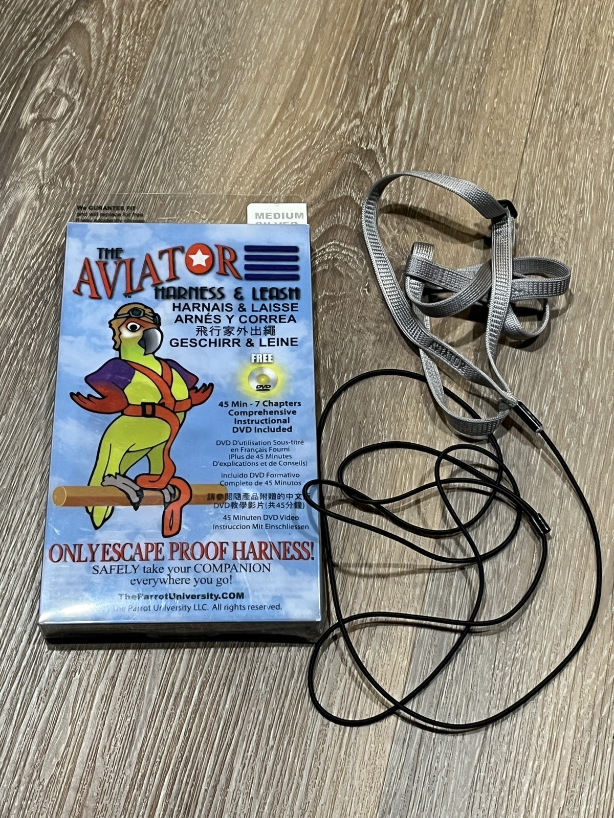 Aviator Harness & Leash Medium Silver The Parrot University WITH DVD, etc