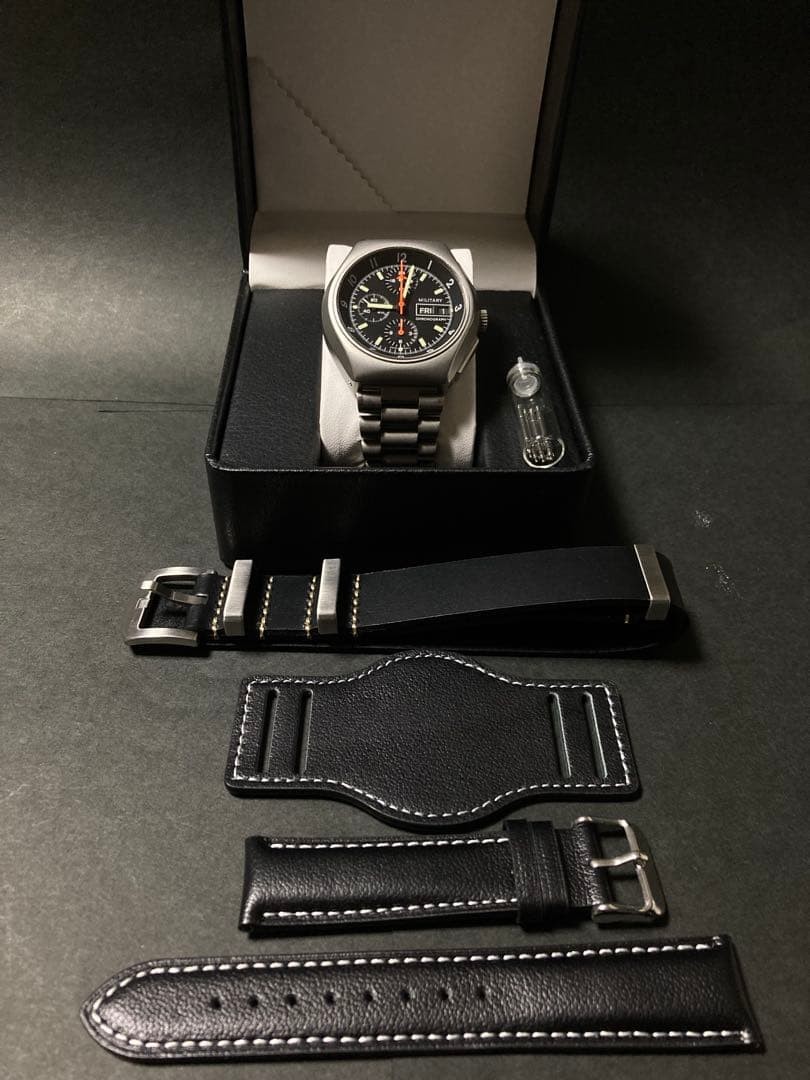 Tutima Military Chronograph Lemania 5100 Automatic Mens  w/ black leather belt