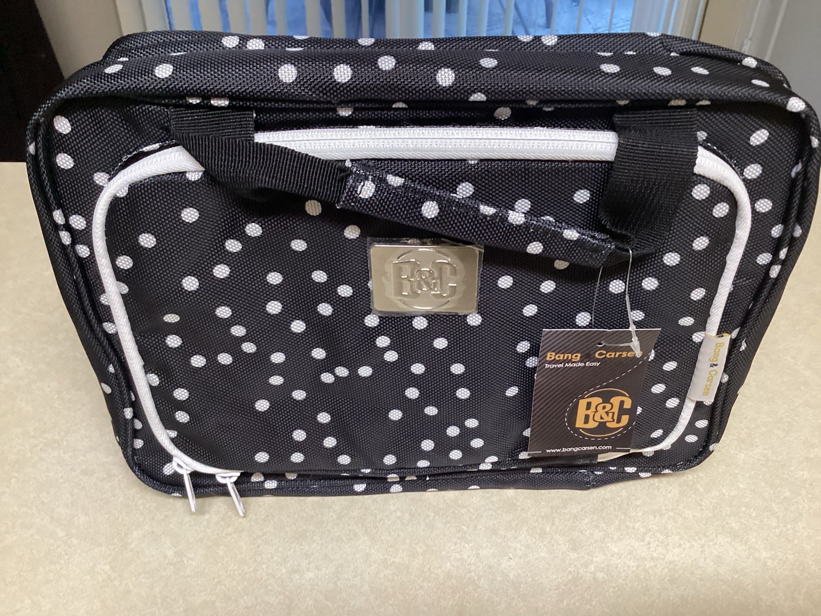 Bang and Carson Large Hanging Travel Bag Black W/ Polka Dots Hanging Travel New